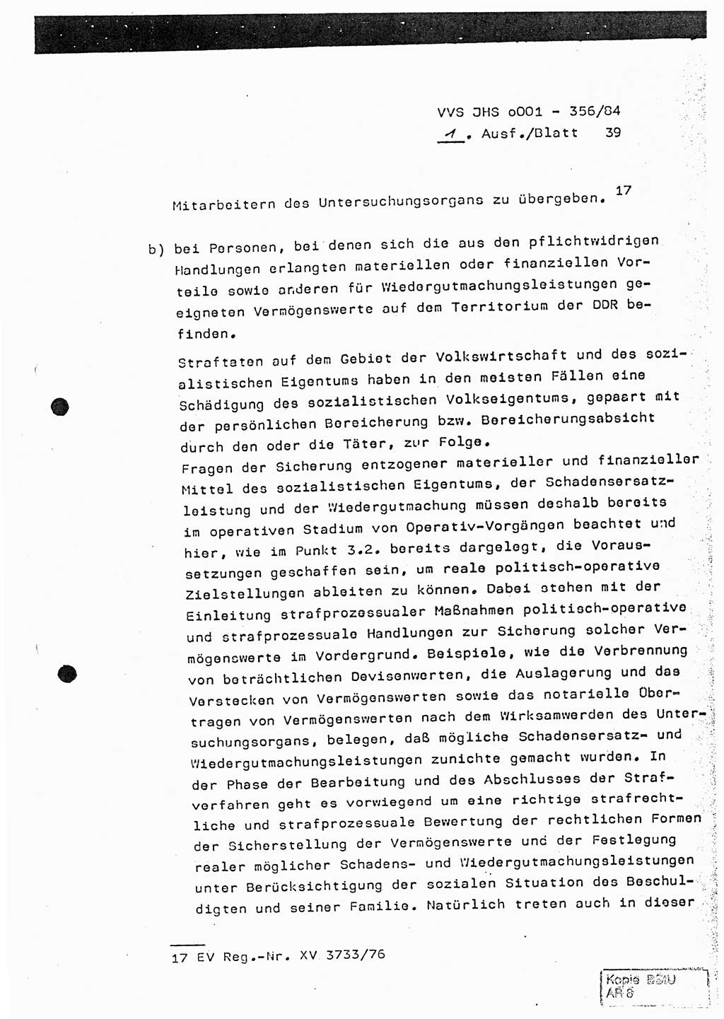 Diplomarbeit, Major Lutz Rahaus (HA Ⅸ/3), Ministerium für Staatssicherheit (MfS) [Deutsche Demokratische Republik (DDR)], Juristische Hochschule (JHS), Vertrauliche Verschlußsache (VVS) o001-356/84, Potsdam 1984, Seite 39 (Dipl.-Arb. MfS DDR JHS VVS o001-356/84 1984, S. 39)