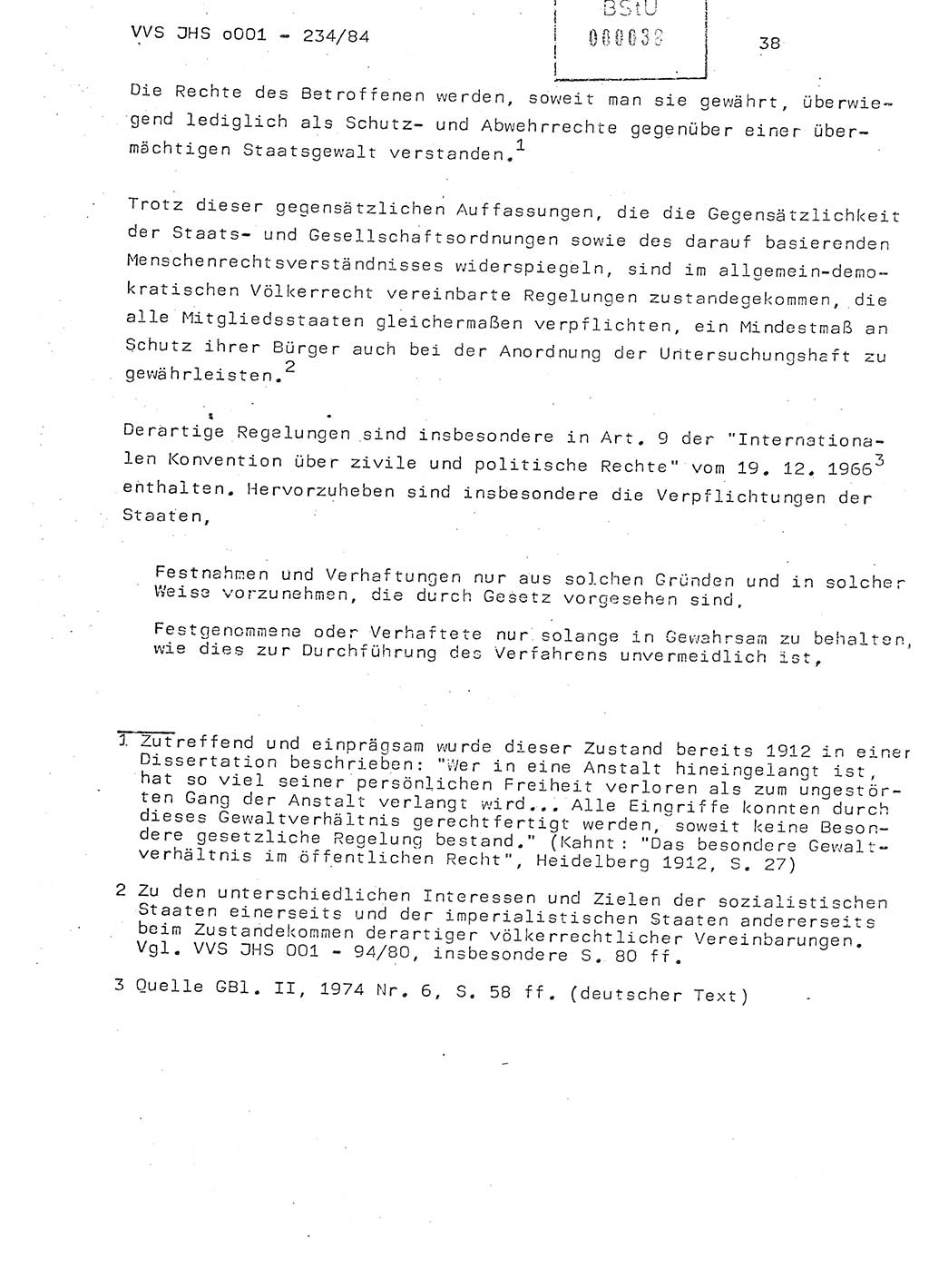 Dissertation Oberst Siegfried Rataizick (Abt. ⅩⅣ), Oberstleutnant Volkmar Heinz (Abt. ⅩⅣ), Oberstleutnant Werner Stein (HA Ⅸ), Hauptmann Heinz Conrad (JHS), Ministerium für Staatssicherheit (MfS) [Deutsche Demokratische Republik (DDR)], Juristische Hochschule (JHS), Vertrauliche Verschlußsache (VVS) o001-234/84, Potsdam 1984, Seite 38 (Diss. MfS DDR JHS VVS o001-234/84 1984, S. 38)
