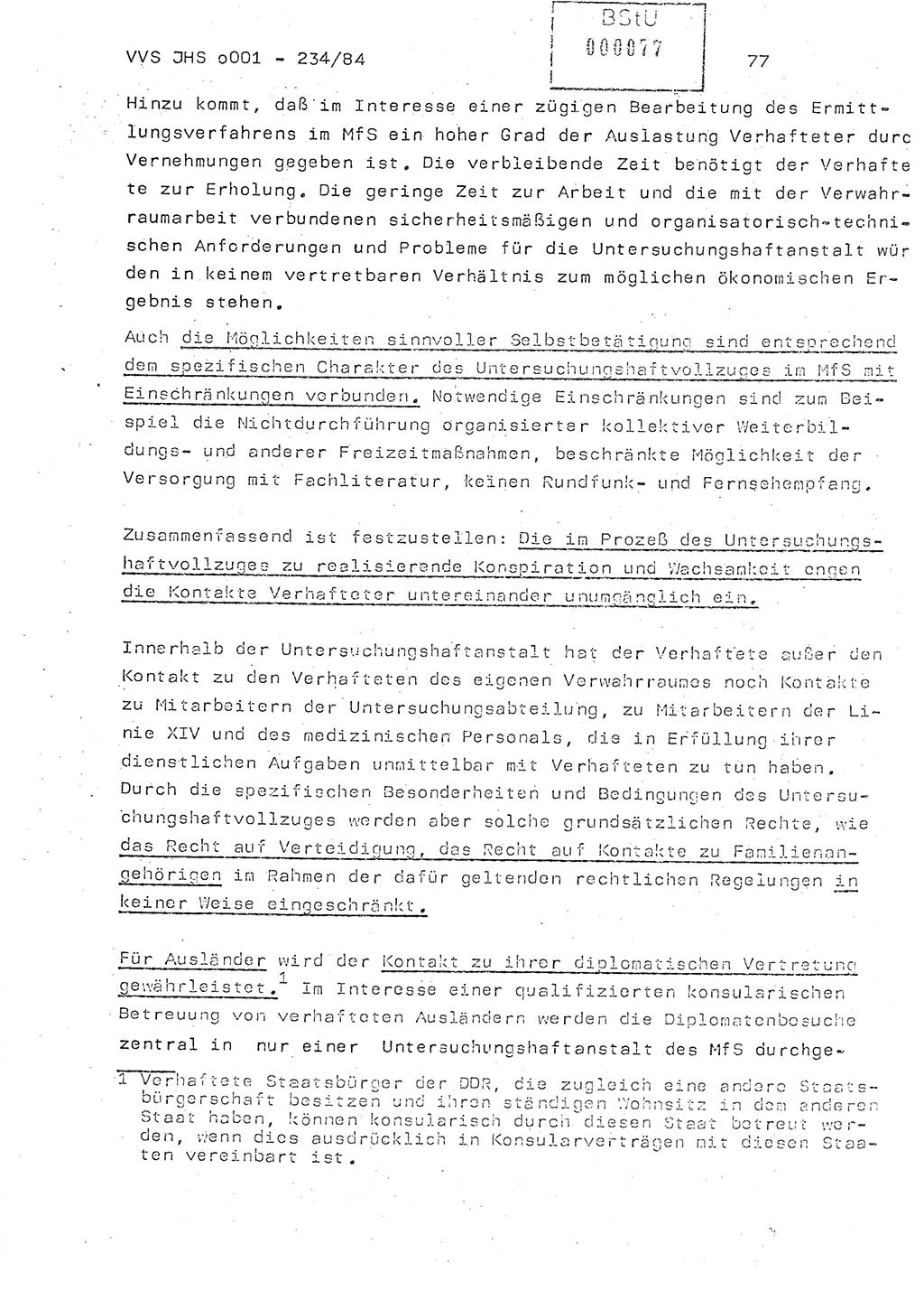 Dissertation Oberst Siegfried Rataizick (Abt. ⅩⅣ), Oberstleutnant Volkmar Heinz (Abt. ⅩⅣ), Oberstleutnant Werner Stein (HA Ⅸ), Hauptmann Heinz Conrad (JHS), Ministerium für Staatssicherheit (MfS) [Deutsche Demokratische Republik (DDR)], Juristische Hochschule (JHS), Vertrauliche Verschlußsache (VVS) o001-234/84, Potsdam 1984, Seite 77 (Diss. MfS DDR JHS VVS o001-234/84 1984, S. 77)