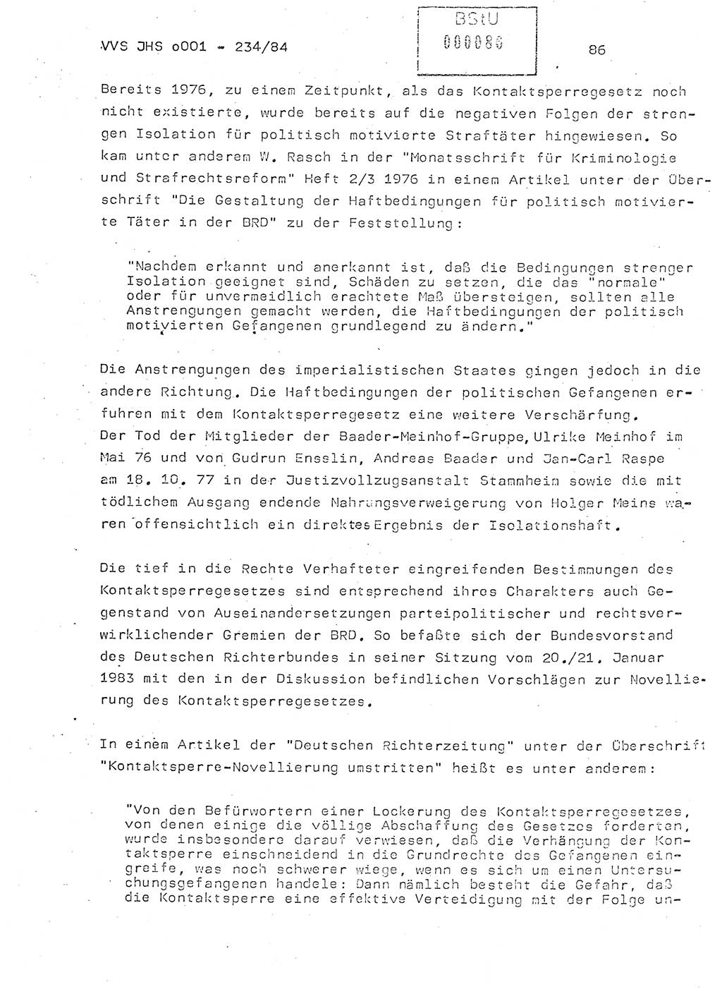 Dissertation Oberst Siegfried Rataizick (Abt. ⅩⅣ), Oberstleutnant Volkmar Heinz (Abt. ⅩⅣ), Oberstleutnant Werner Stein (HA Ⅸ), Hauptmann Heinz Conrad (JHS), Ministerium für Staatssicherheit (MfS) [Deutsche Demokratische Republik (DDR)], Juristische Hochschule (JHS), Vertrauliche Verschlußsache (VVS) o001-234/84, Potsdam 1984, Seite 86 (Diss. MfS DDR JHS VVS o001-234/84 1984, S. 86)