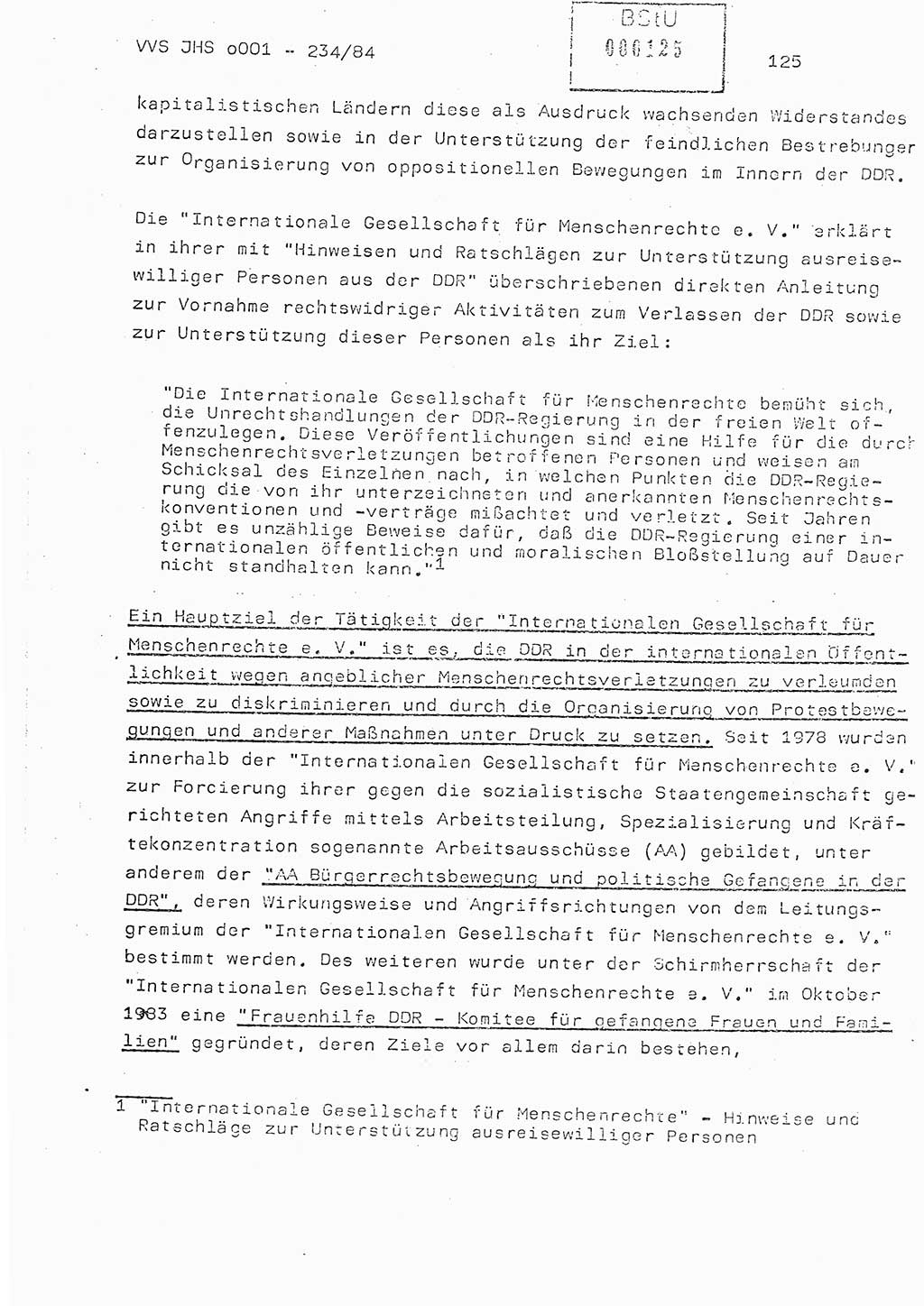 Dissertation Oberst Siegfried Rataizick (Abt. ⅩⅣ), Oberstleutnant Volkmar Heinz (Abt. ⅩⅣ), Oberstleutnant Werner Stein (HA Ⅸ), Hauptmann Heinz Conrad (JHS), Ministerium für Staatssicherheit (MfS) [Deutsche Demokratische Republik (DDR)], Juristische Hochschule (JHS), Vertrauliche Verschlußsache (VVS) o001-234/84, Potsdam 1984, Seite 125 (Diss. MfS DDR JHS VVS o001-234/84 1984, S. 125)