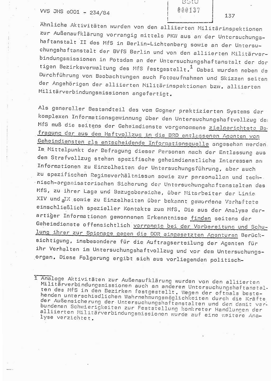 Dissertation Oberst Siegfried Rataizick (Abt. ⅩⅣ), Oberstleutnant Volkmar Heinz (Abt. ⅩⅣ), Oberstleutnant Werner Stein (HA Ⅸ), Hauptmann Heinz Conrad (JHS), Ministerium für Staatssicherheit (MfS) [Deutsche Demokratische Republik (DDR)], Juristische Hochschule (JHS), Vertrauliche Verschlußsache (VVS) o001-234/84, Potsdam 1984, Seite 137 (Diss. MfS DDR JHS VVS o001-234/84 1984, S. 137)
