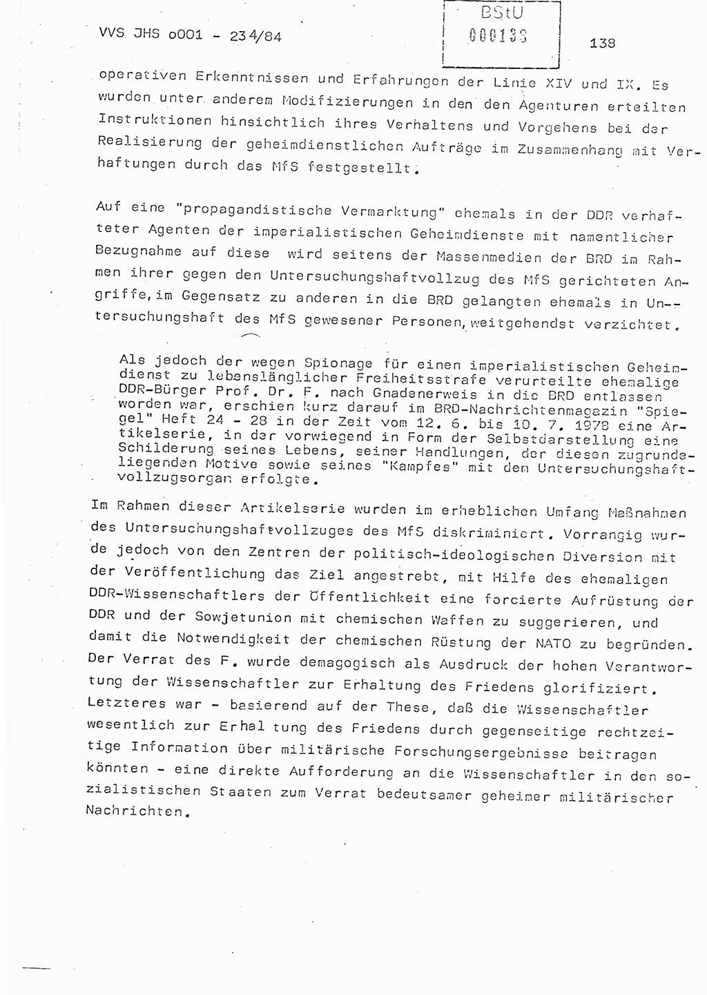 Dissertation Oberst Siegfried Rataizick (Abt. ⅩⅣ), Oberstleutnant Volkmar Heinz (Abt. ⅩⅣ), Oberstleutnant Werner Stein (HA Ⅸ), Hauptmann Heinz Conrad (JHS), Ministerium für Staatssicherheit (MfS) [Deutsche Demokratische Republik (DDR)], Juristische Hochschule (JHS), Vertrauliche Verschlußsache (VVS) o001-234/84, Potsdam 1984, Seite 138 (Diss. MfS DDR JHS VVS o001-234/84 1984, S. 138)