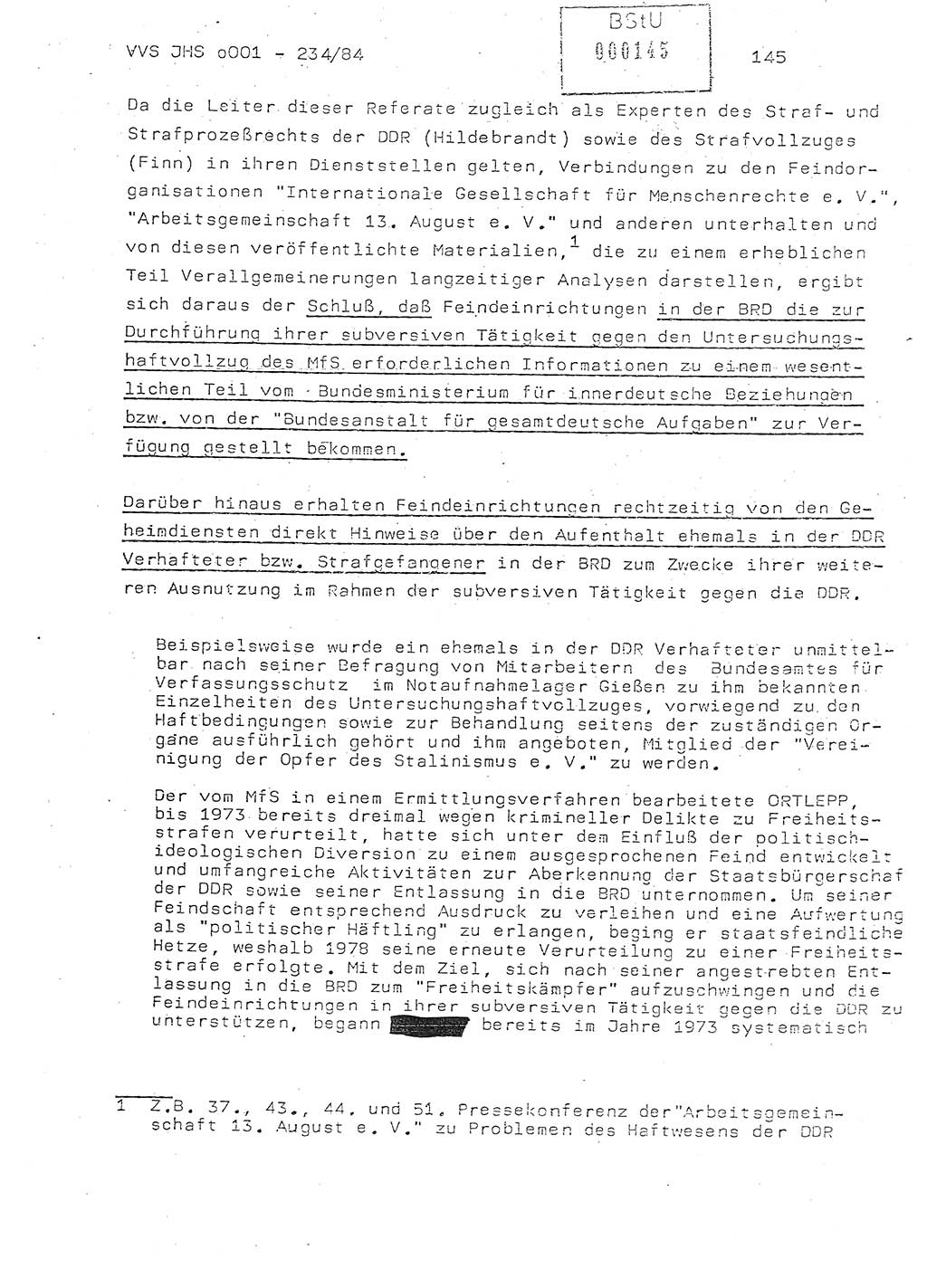 Dissertation Oberst Siegfried Rataizick (Abt. ⅩⅣ), Oberstleutnant Volkmar Heinz (Abt. ⅩⅣ), Oberstleutnant Werner Stein (HA Ⅸ), Hauptmann Heinz Conrad (JHS), Ministerium für Staatssicherheit (MfS) [Deutsche Demokratische Republik (DDR)], Juristische Hochschule (JHS), Vertrauliche Verschlußsache (VVS) o001-234/84, Potsdam 1984, Seite 145 (Diss. MfS DDR JHS VVS o001-234/84 1984, S. 145)