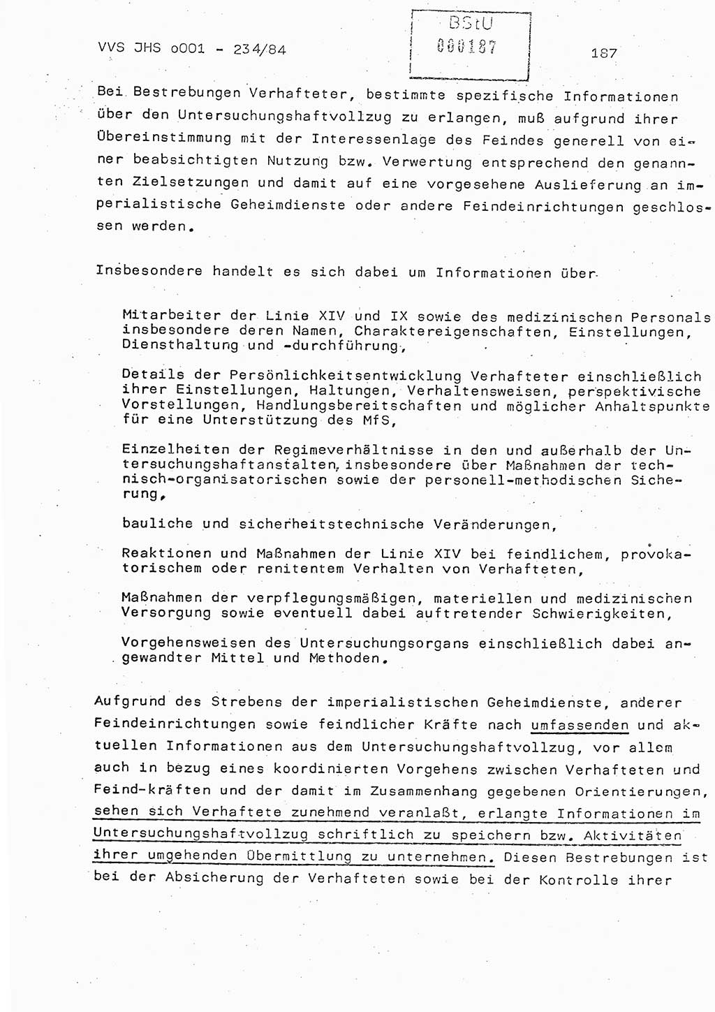Dissertation Oberst Siegfried Rataizick (Abt. ⅩⅣ), Oberstleutnant Volkmar Heinz (Abt. ⅩⅣ), Oberstleutnant Werner Stein (HA Ⅸ), Hauptmann Heinz Conrad (JHS), Ministerium für Staatssicherheit (MfS) [Deutsche Demokratische Republik (DDR)], Juristische Hochschule (JHS), Vertrauliche Verschlußsache (VVS) o001-234/84, Potsdam 1984, Seite 187 (Diss. MfS DDR JHS VVS o001-234/84 1984, S. 187)