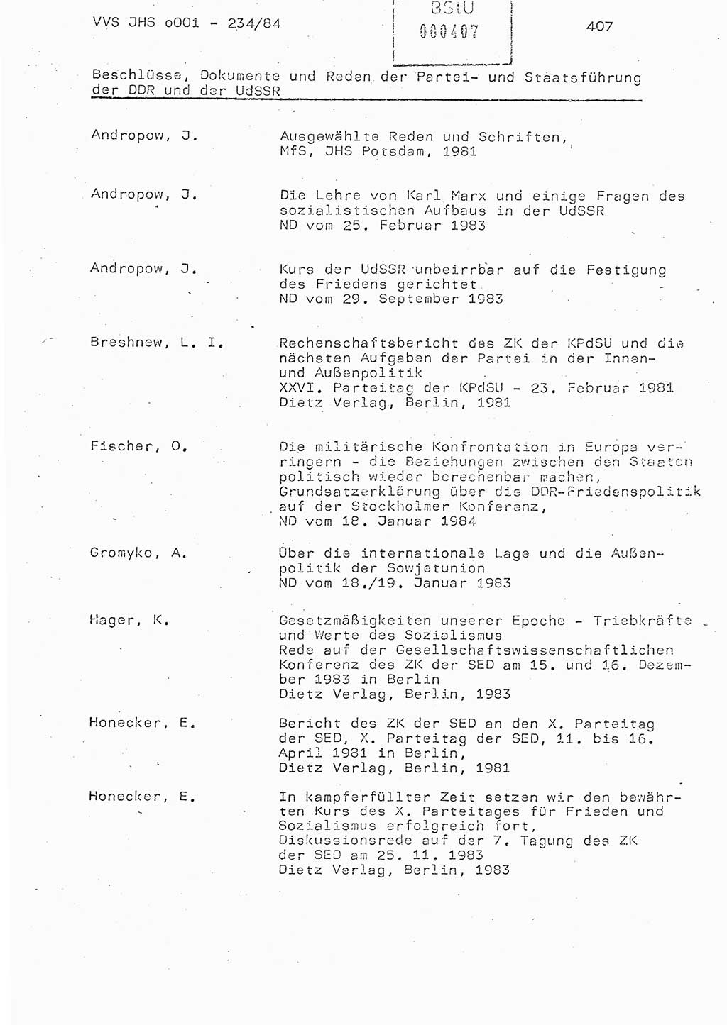 Dissertation Oberst Siegfried Rataizick (Abt. ⅩⅣ), Oberstleutnant Volkmar Heinz (Abt. ⅩⅣ), Oberstleutnant Werner Stein (HA Ⅸ), Hauptmann Heinz Conrad (JHS), Ministerium für Staatssicherheit (MfS) [Deutsche Demokratische Republik (DDR)], Juristische Hochschule (JHS), Vertrauliche Verschlußsache (VVS) o001-234/84, Potsdam 1984, Seite 407 (Diss. MfS DDR JHS VVS o001-234/84 1984, S. 407)
