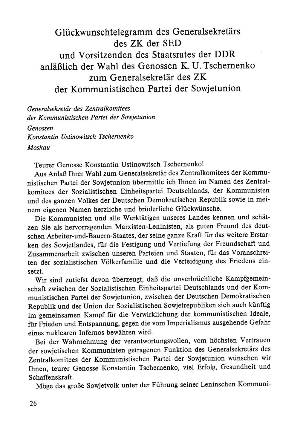 Dokumente der Sozialistischen Einheitspartei Deutschlands (SED) [Deutsche Demokratische Republik (DDR)] 1984-1985, Seite 26 (Dok. SED DDR 1984-1985, S. 26)