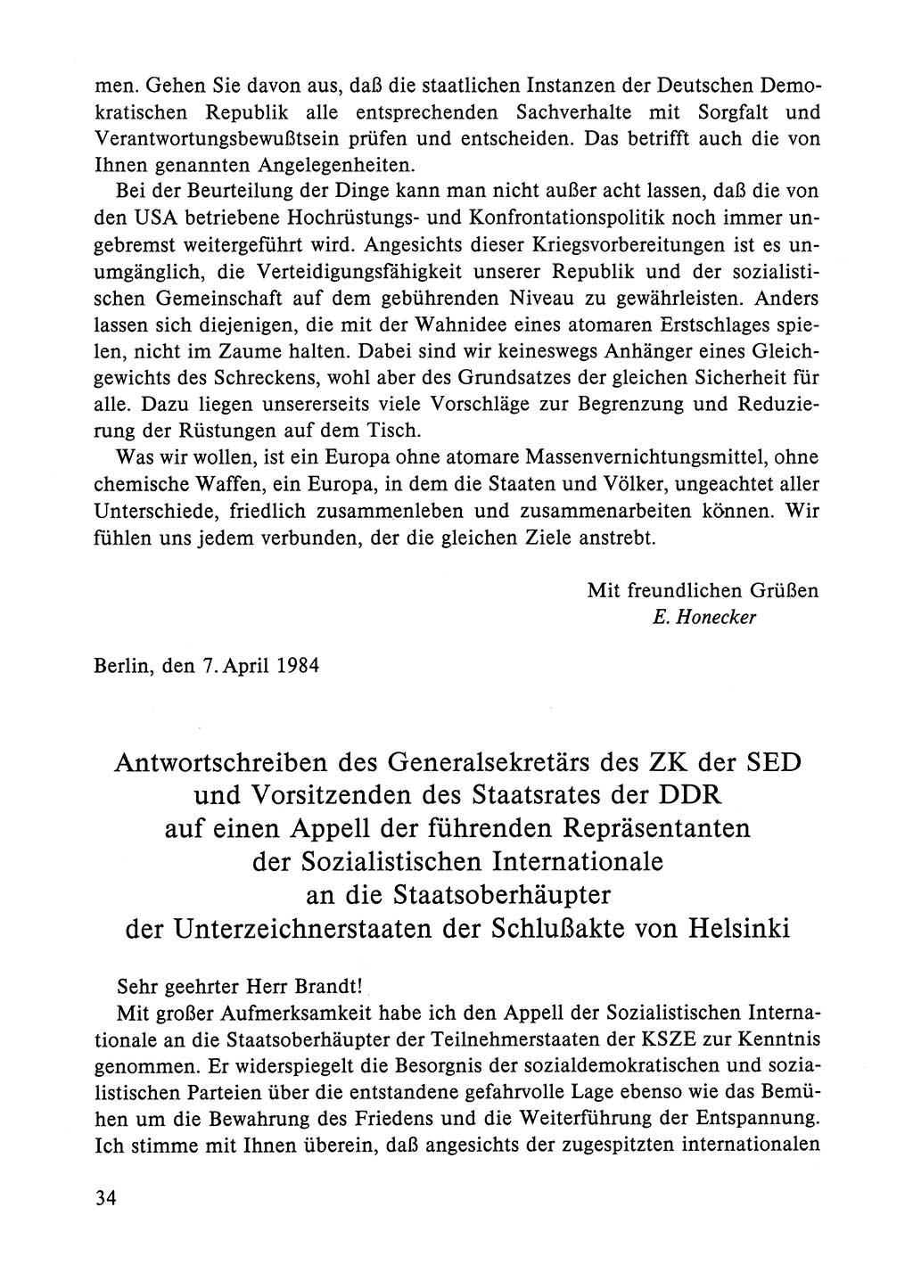 Dokumente der Sozialistischen Einheitspartei Deutschlands (SED) [Deutsche Demokratische Republik (DDR)] 1984-1985, Seite 34 (Dok. SED DDR 1984-1985, S. 34)