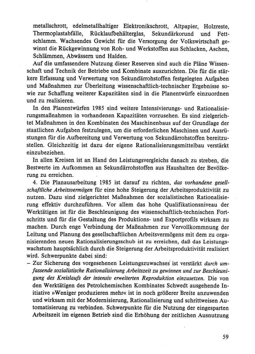 Dokumente der Sozialistischen Einheitspartei Deutschlands (SED) [Deutsche Demokratische Republik (DDR)] 1984-1985, Seite 59 (Dok. SED DDR 1984-1985, S. 59)