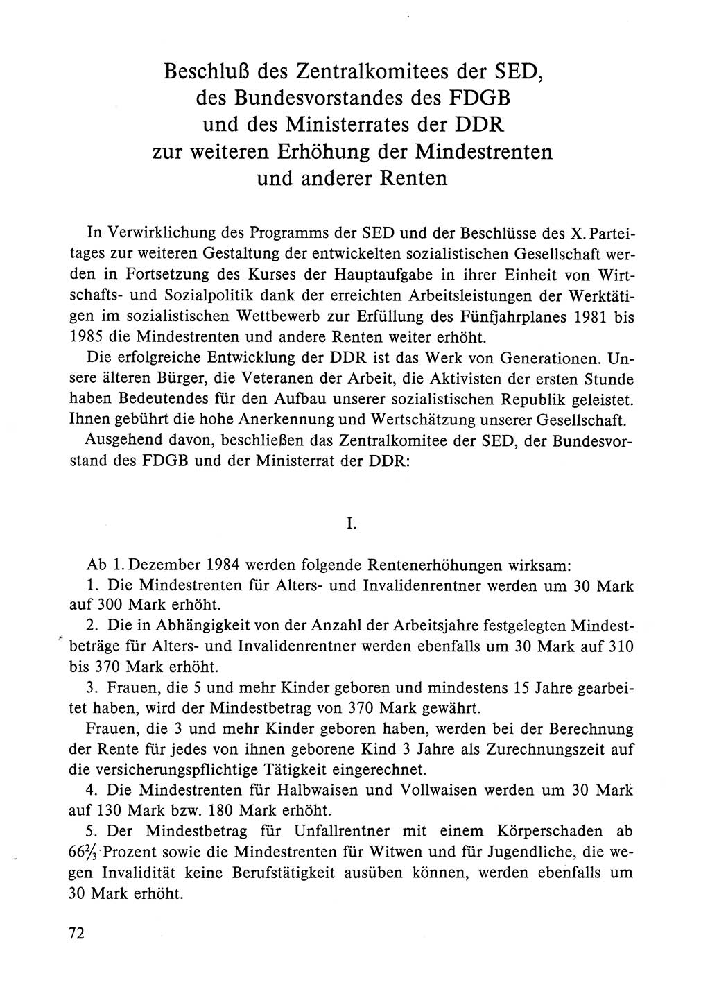 Dokumente der Sozialistischen Einheitspartei Deutschlands (SED) [Deutsche Demokratische Republik (DDR)] 1984-1985, Seite 72 (Dok. SED DDR 1984-1985, S. 72)