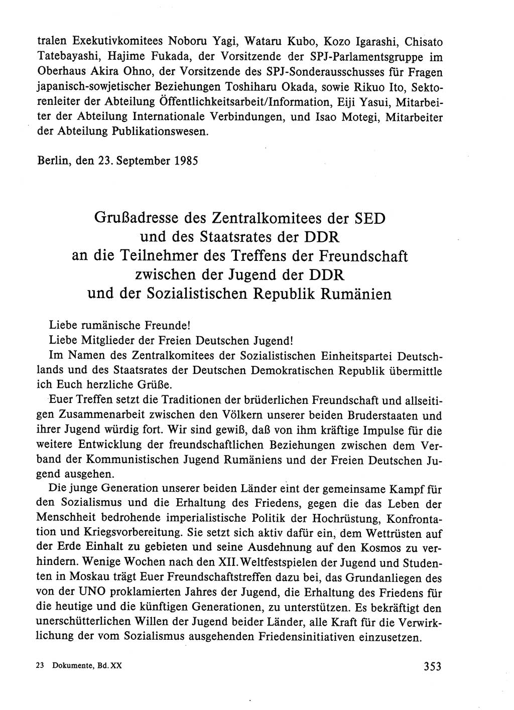 Dokumente der Sozialistischen Einheitspartei Deutschlands (SED) [Deutsche Demokratische Republik (DDR)] 1984-1985, Seite 353 (Dok. SED DDR 1984-1985, S. 353)