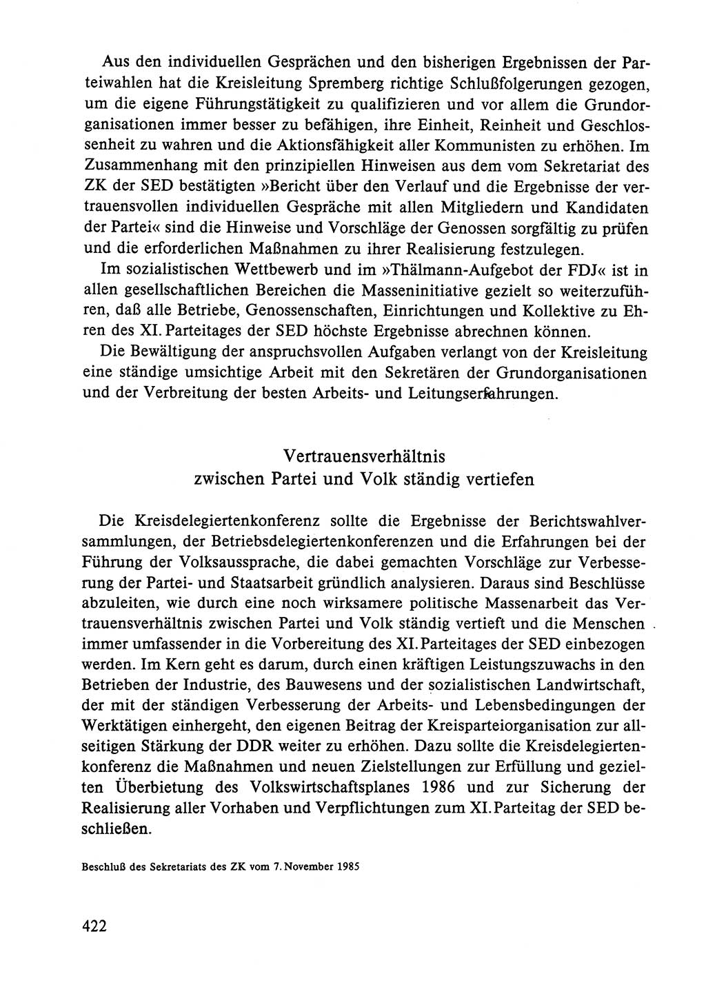 Dokumente der Sozialistischen Einheitspartei Deutschlands (SED) [Deutsche Demokratische Republik (DDR)] 1984-1985, Seite 422 (Dok. SED DDR 1984-1985, S. 422)