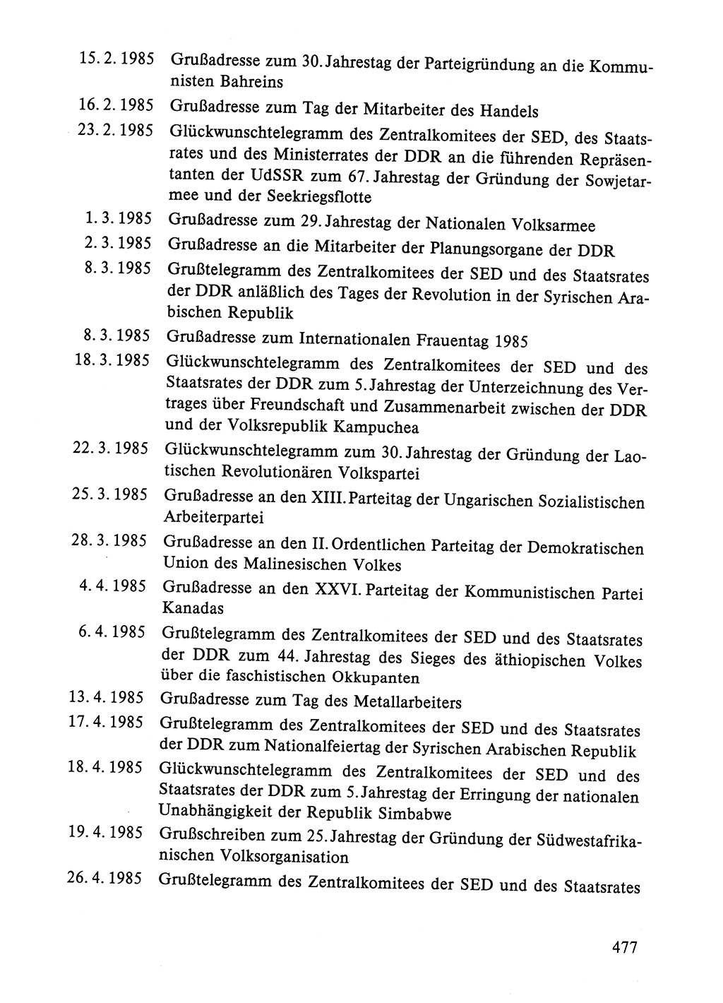 Dokumente der Sozialistischen Einheitspartei Deutschlands (SED) [Deutsche Demokratische Republik (DDR)] 1984-1985, Seite 477 (Dok. SED DDR 1984-1985, S. 477)