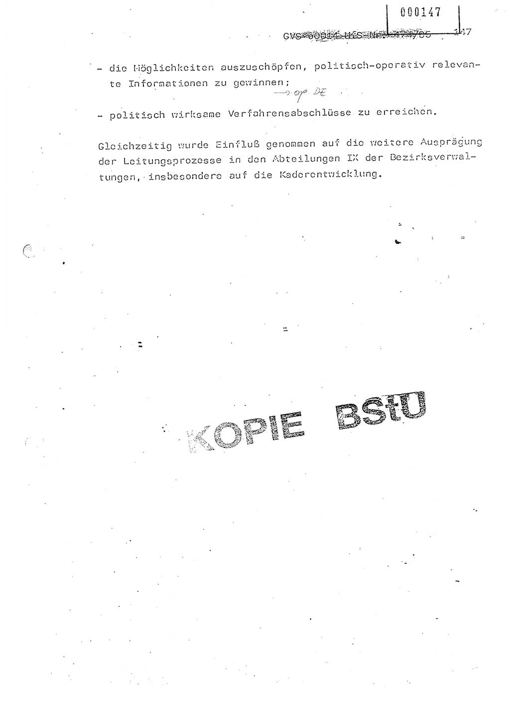 Jahresbericht der Hauptabteilung (HA) Ⅸ 1984, Einschätzung der Wirksamkeit der Untersuchungsarbeit im Jahre 1984, Ministerium für Staatssicherheit (MfS) der Deutschen Demokratischen Republik (DDR), Hauptabteilung Ⅸ, Berlin 1985, Seite 147 (Einsch. MfS DDR HA Ⅸ /85 1984, S. 147)