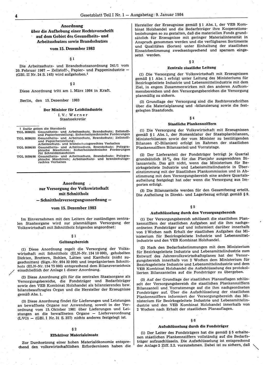 Gesetzblatt (GBl.) der Deutschen Demokratischen Republik (DDR) Teil Ⅰ 1984, Seite 4 (GBl. DDR Ⅰ 1984, S. 4)