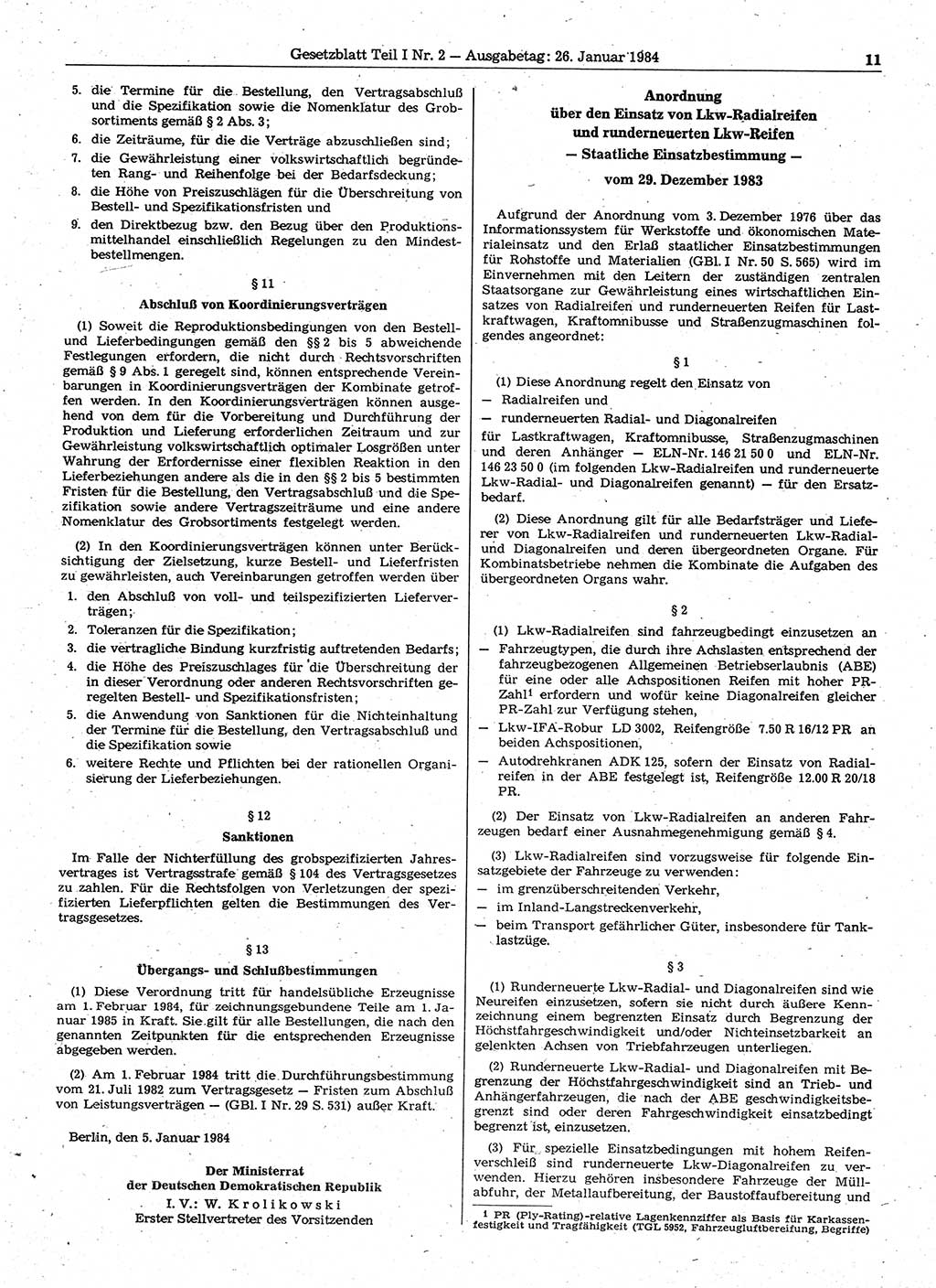 Gesetzblatt (GBl.) der Deutschen Demokratischen Republik (DDR) Teil Ⅰ 1984, Seite 11 (GBl. DDR Ⅰ 1984, S. 11)