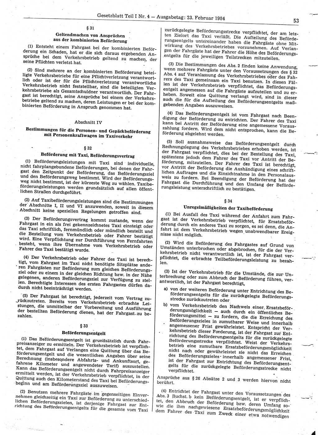 Gesetzblatt (GBl.) der Deutschen Demokratischen Republik (DDR) Teil Ⅰ 1984, Seite 53 (GBl. DDR Ⅰ 1984, S. 53)