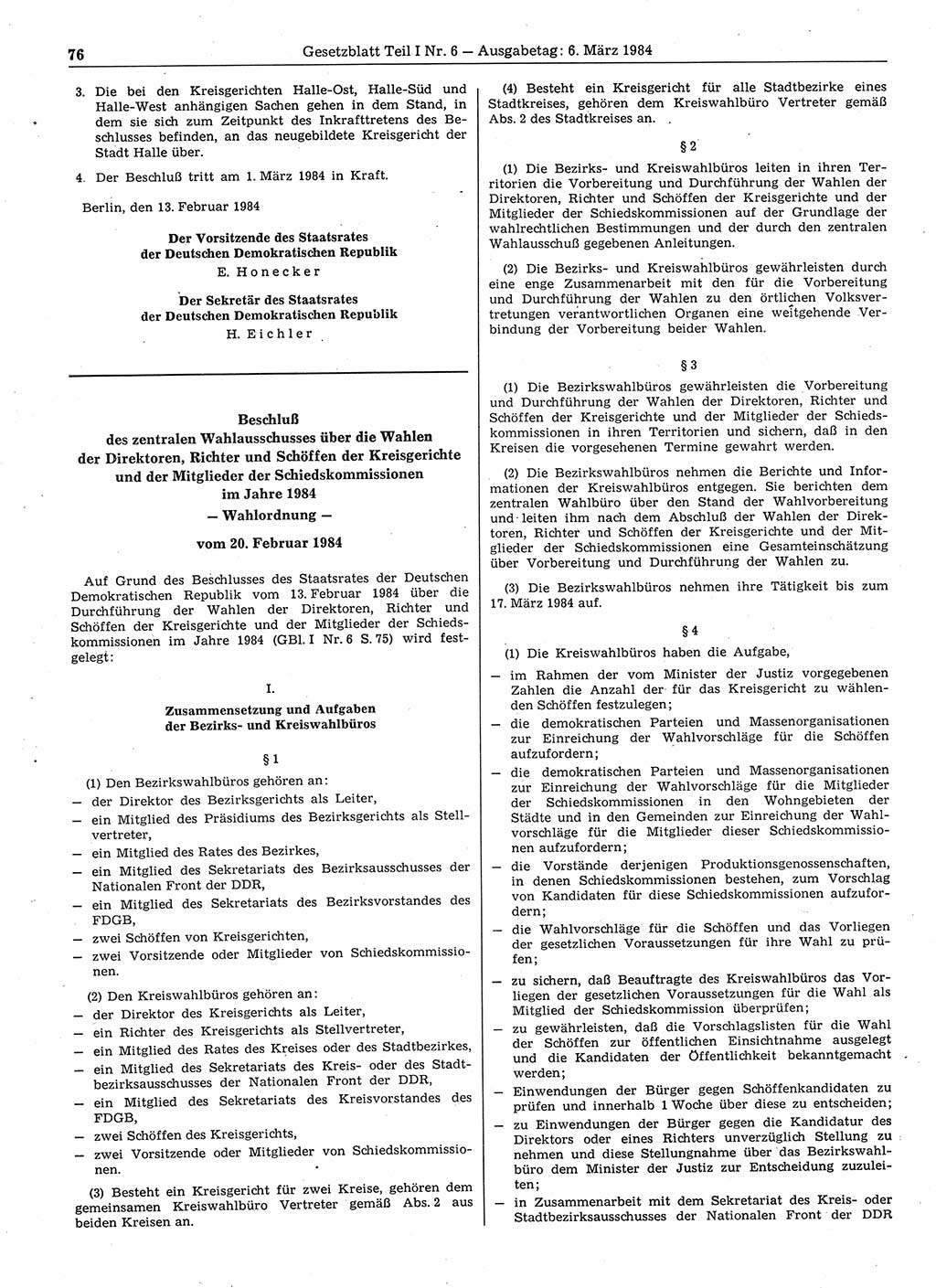 Gesetzblatt (GBl.) der Deutschen Demokratischen Republik (DDR) Teil Ⅰ 1984, Seite 76 (GBl. DDR Ⅰ 1984, S. 76)