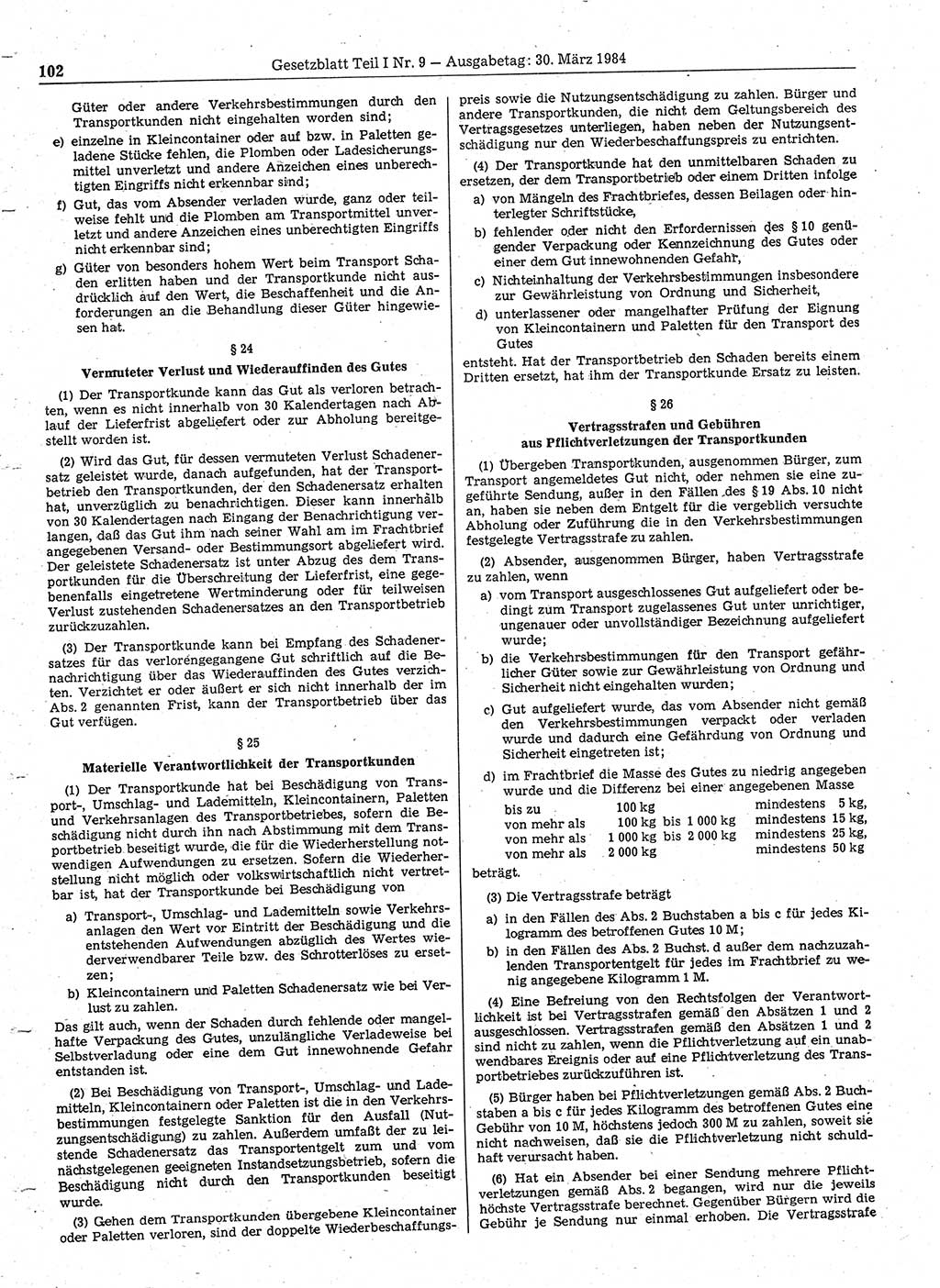 Gesetzblatt (GBl.) der Deutschen Demokratischen Republik (DDR) Teil Ⅰ 1984, Seite 102 (GBl. DDR Ⅰ 1984, S. 102)