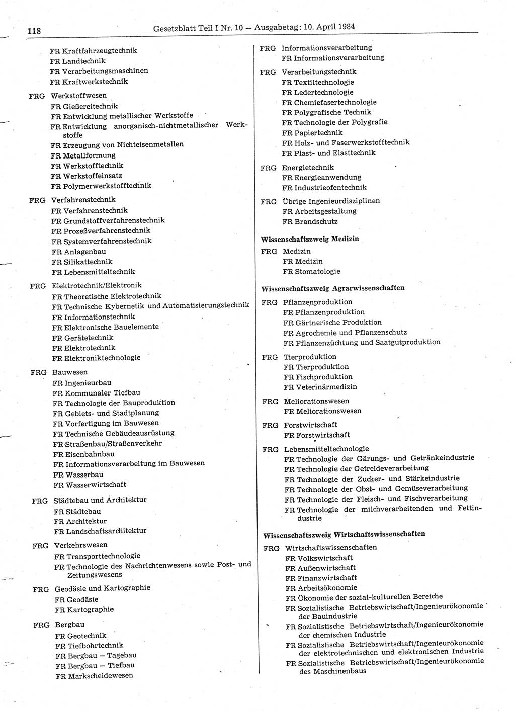 Gesetzblatt (GBl.) der Deutschen Demokratischen Republik (DDR) Teil Ⅰ 1984, Seite 118 (GBl. DDR Ⅰ 1984, S. 118)