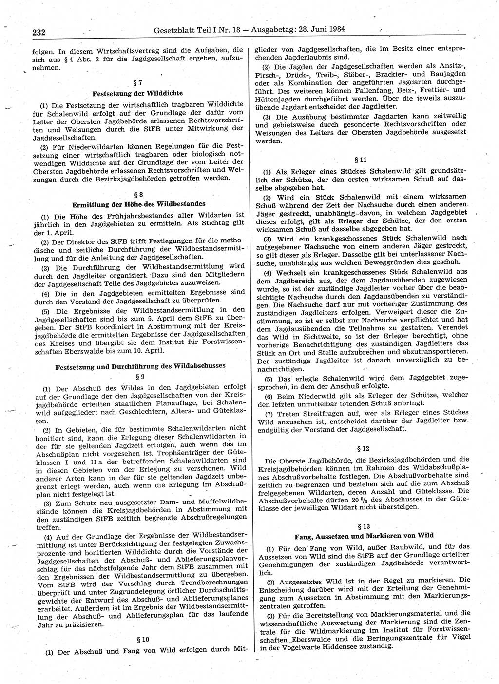 Gesetzblatt (GBl.) der Deutschen Demokratischen Republik (DDR) Teil Ⅰ 1984, Seite 232 (GBl. DDR Ⅰ 1984, S. 232)