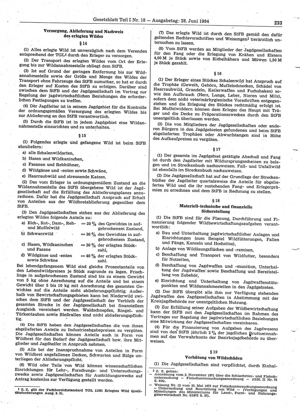 Gesetzblatt (GBl.) der Deutschen Demokratischen Republik (DDR) Teil Ⅰ 1984, Seite 233 (GBl. DDR Ⅰ 1984, S. 233)