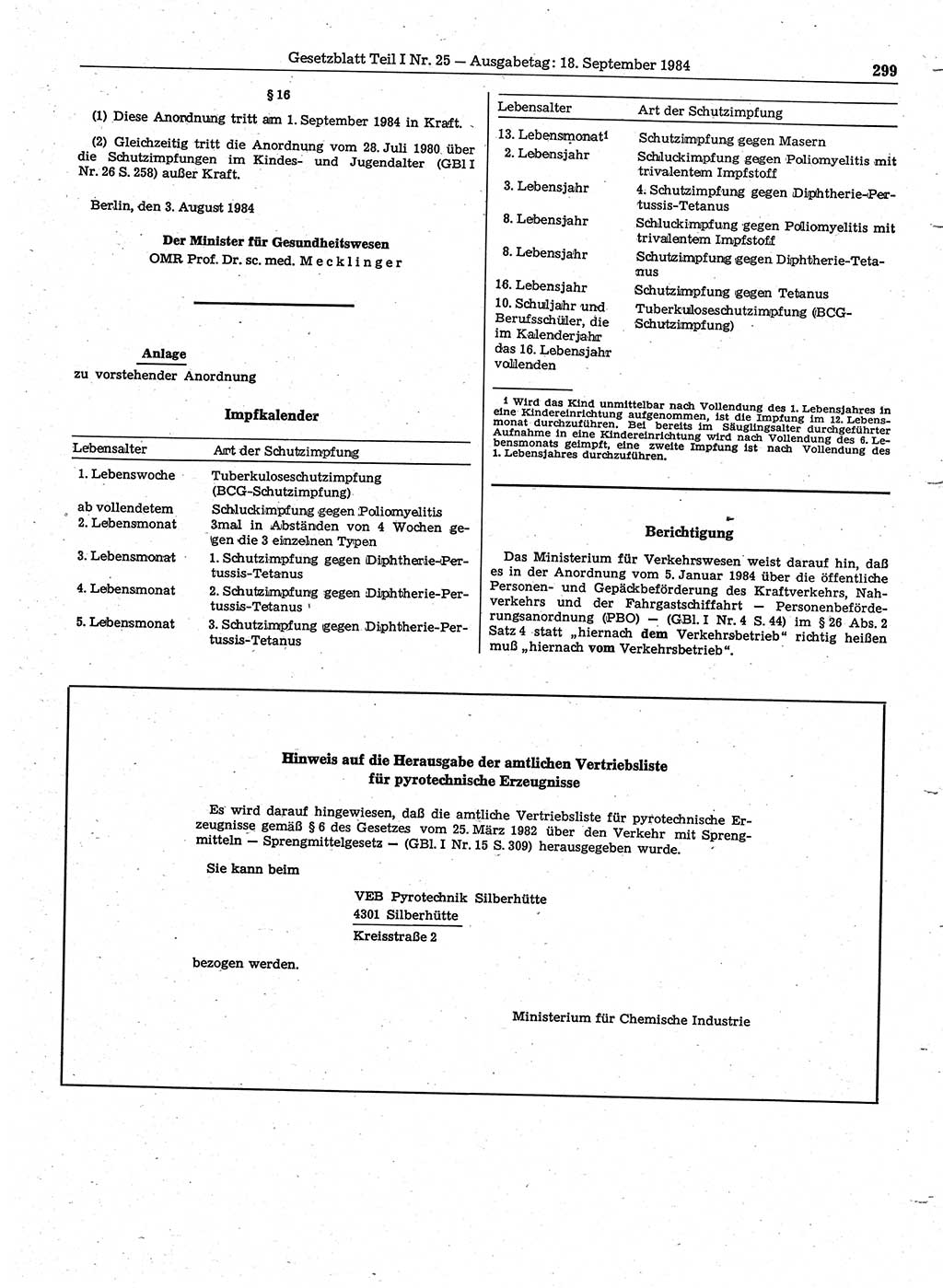 Gesetzblatt (GBl.) der Deutschen Demokratischen Republik (DDR) Teil Ⅰ 1984, Seite 299 (GBl. DDR Ⅰ 1984, S. 299)