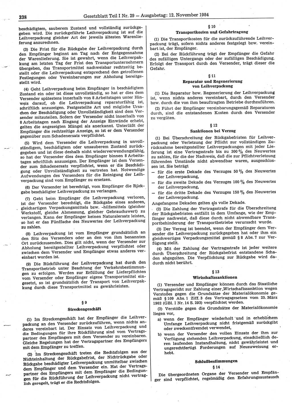 Gesetzblatt (GBl.) der Deutschen Demokratischen Republik (DDR) Teil Ⅰ 1984, Seite 338 (GBl. DDR Ⅰ 1984, S. 338)