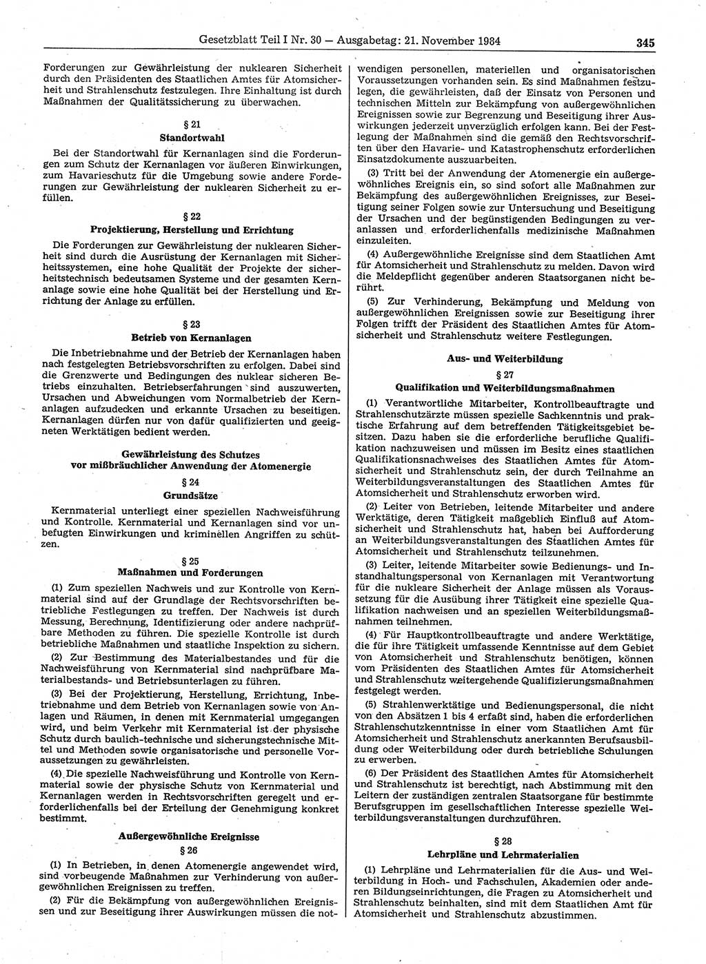 Gesetzblatt (GBl.) der Deutschen Demokratischen Republik (DDR) Teil Ⅰ 1984, Seite 345 (GBl. DDR Ⅰ 1984, S. 345)