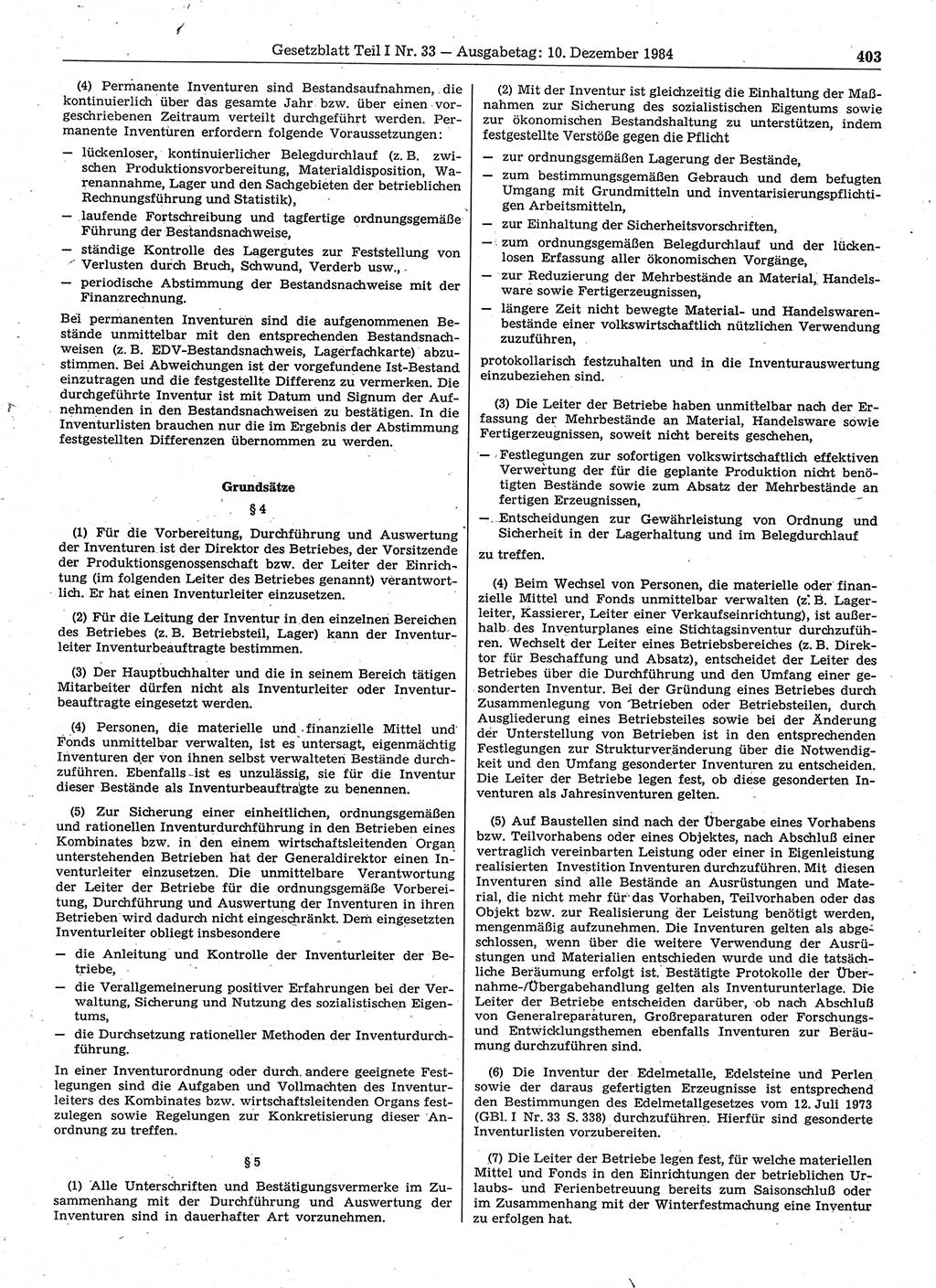 Gesetzblatt (GBl.) der Deutschen Demokratischen Republik (DDR) Teil Ⅰ 1984, Seite 403 (GBl. DDR Ⅰ 1984, S. 403)