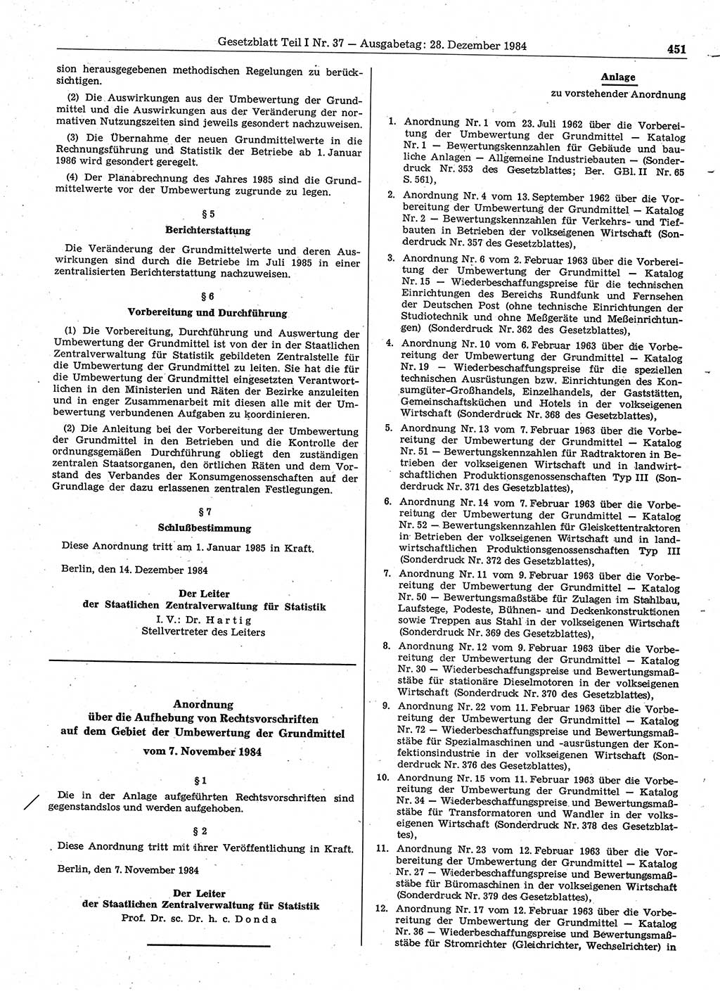 Gesetzblatt (GBl.) der Deutschen Demokratischen Republik (DDR) Teil Ⅰ 1984, Seite 451 (GBl. DDR Ⅰ 1984, S. 451)