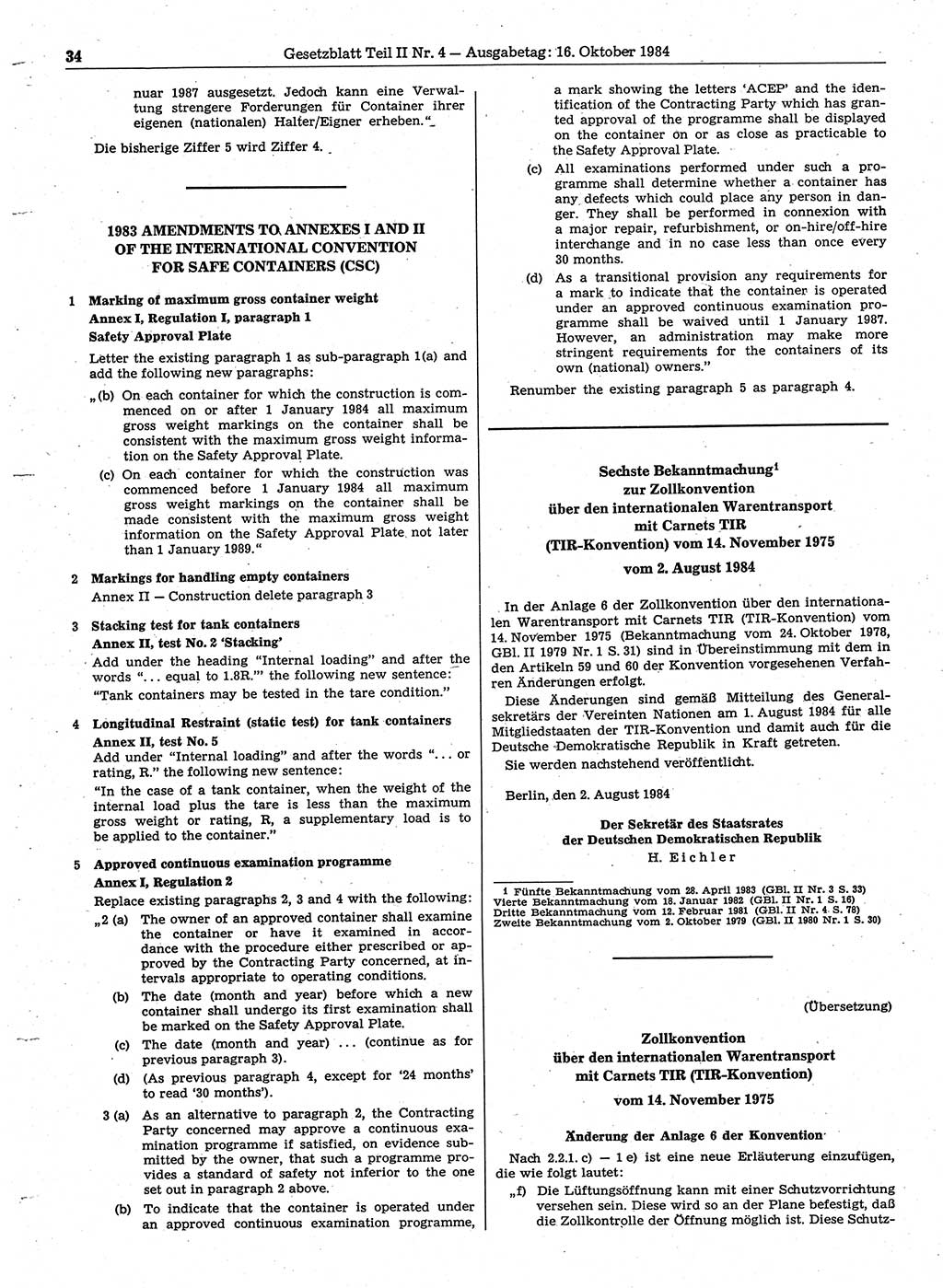 Gesetzblatt (GBl.) der Deutschen Demokratischen Republik (DDR) Teil ⅠⅠ 1984, Seite 34 (GBl. DDR ⅠⅠ 1984, S. 34)
