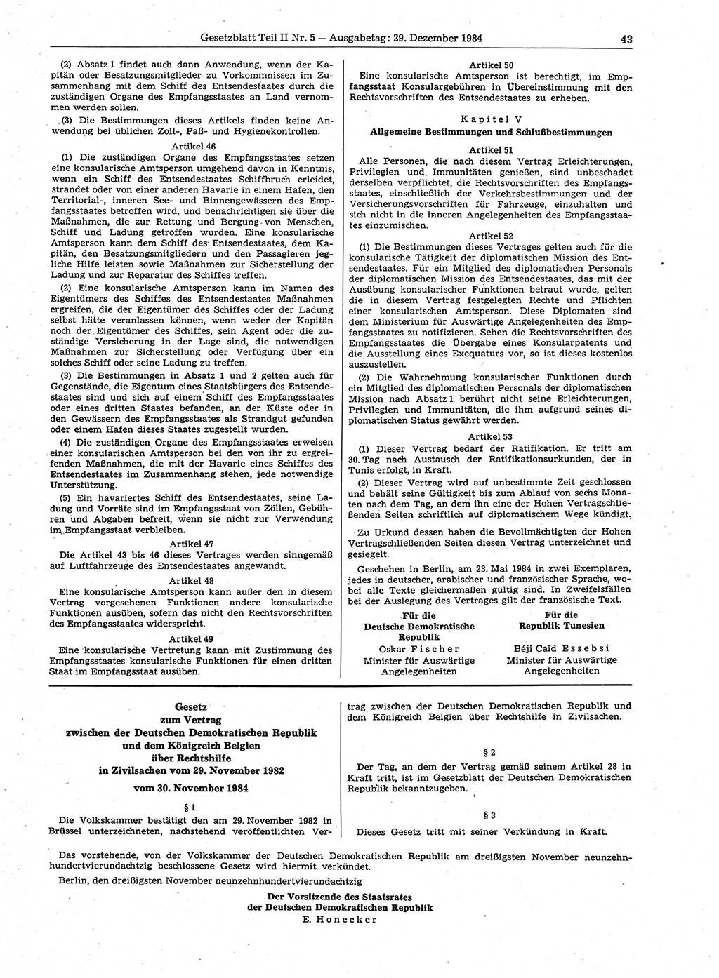 Gesetzblatt (GBl.) der Deutschen Demokratischen Republik (DDR) Teil ⅠⅠ 1984, Seite 43 (GBl. DDR ⅠⅠ 1984, S. 43)