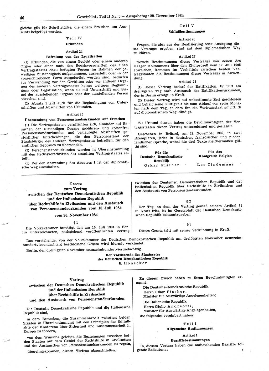 Gesetzblatt (GBl.) der Deutschen Demokratischen Republik (DDR) Teil ⅠⅠ 1984, Seite 46 (GBl. DDR ⅠⅠ 1984, S. 46)