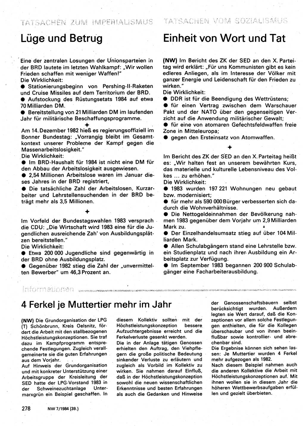 Neuer Weg (NW), Organ des Zentralkomitees (ZK) der SED (Sozialistische Einheitspartei Deutschlands) für Fragen des Parteilebens, 39. Jahrgang [Deutsche Demokratische Republik (DDR)] 1984, Seite 278 (NW ZK SED DDR 1984, S. 278)