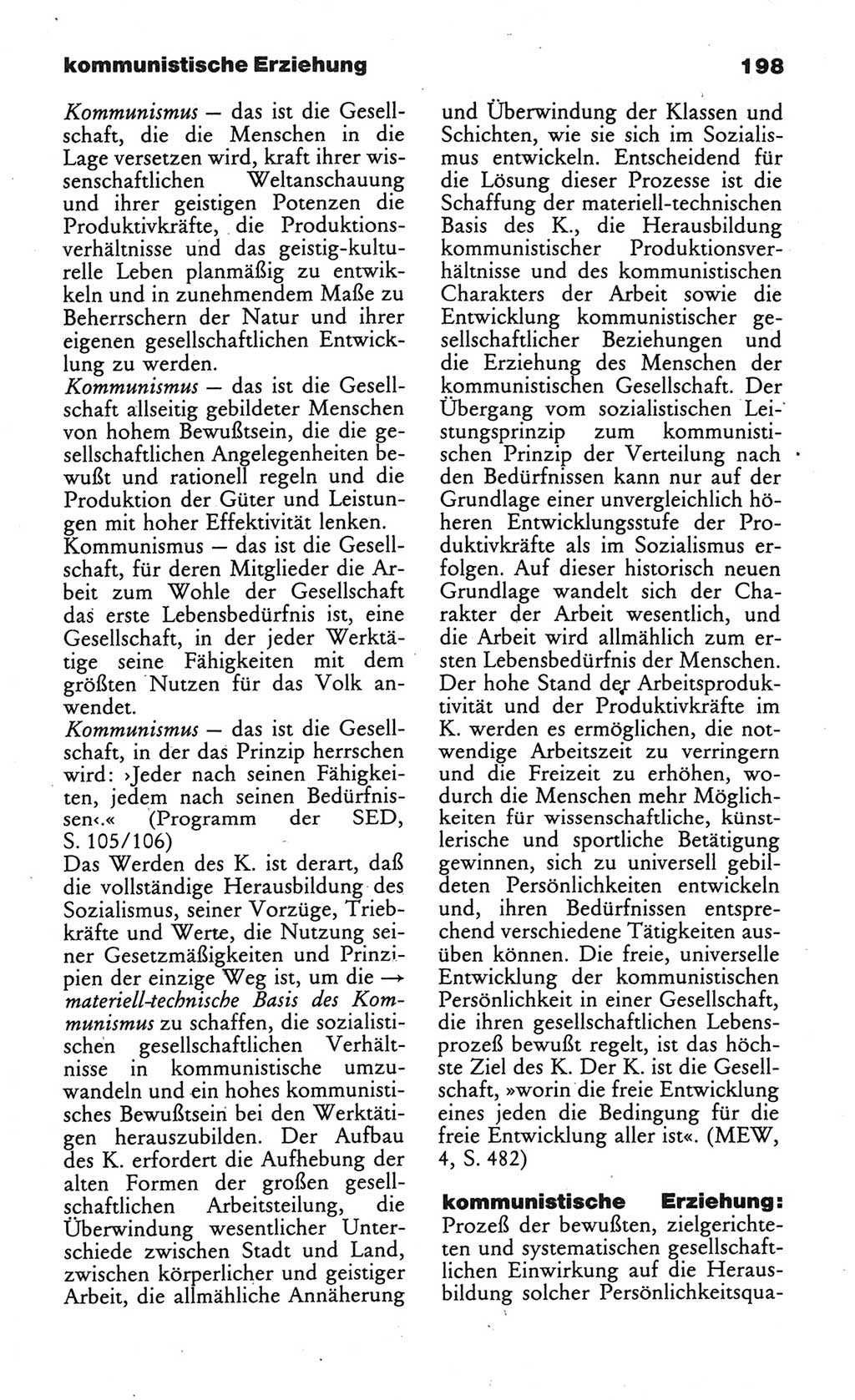 Wörterbuch des wissenschaftlichen Kommunismus [Deutsche Demokratische Republik (DDR)] 1984, Seite 198 (Wb. wiss. Komm. DDR 1984, S. 198)