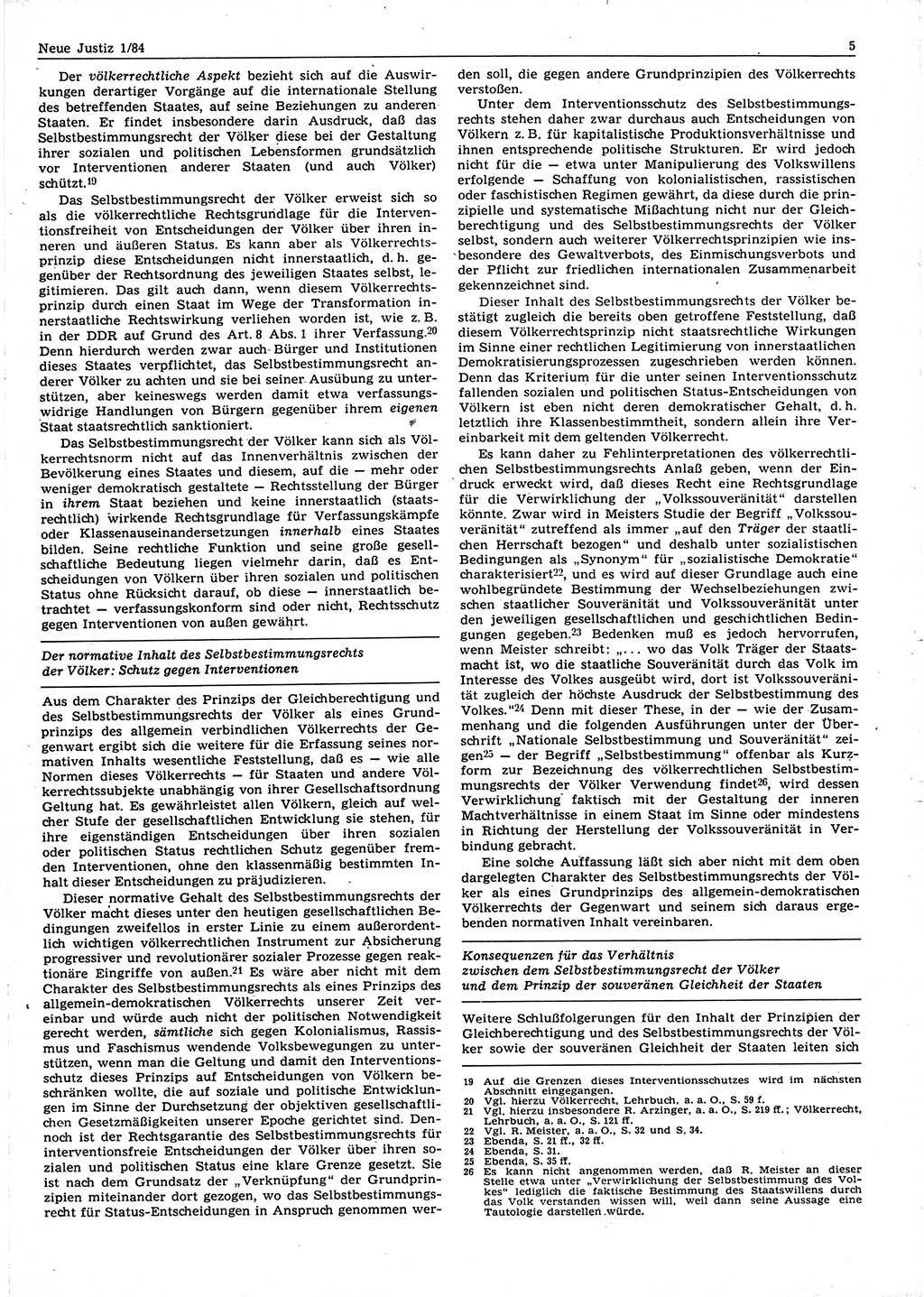 Neue Justiz (NJ), Zeitschrift für sozialistisches Recht und Gesetzlichkeit [Deutsche Demokratische Republik (DDR)], 38. Jahrgang 1984, Seite 5 (NJ DDR 1984, S. 5)