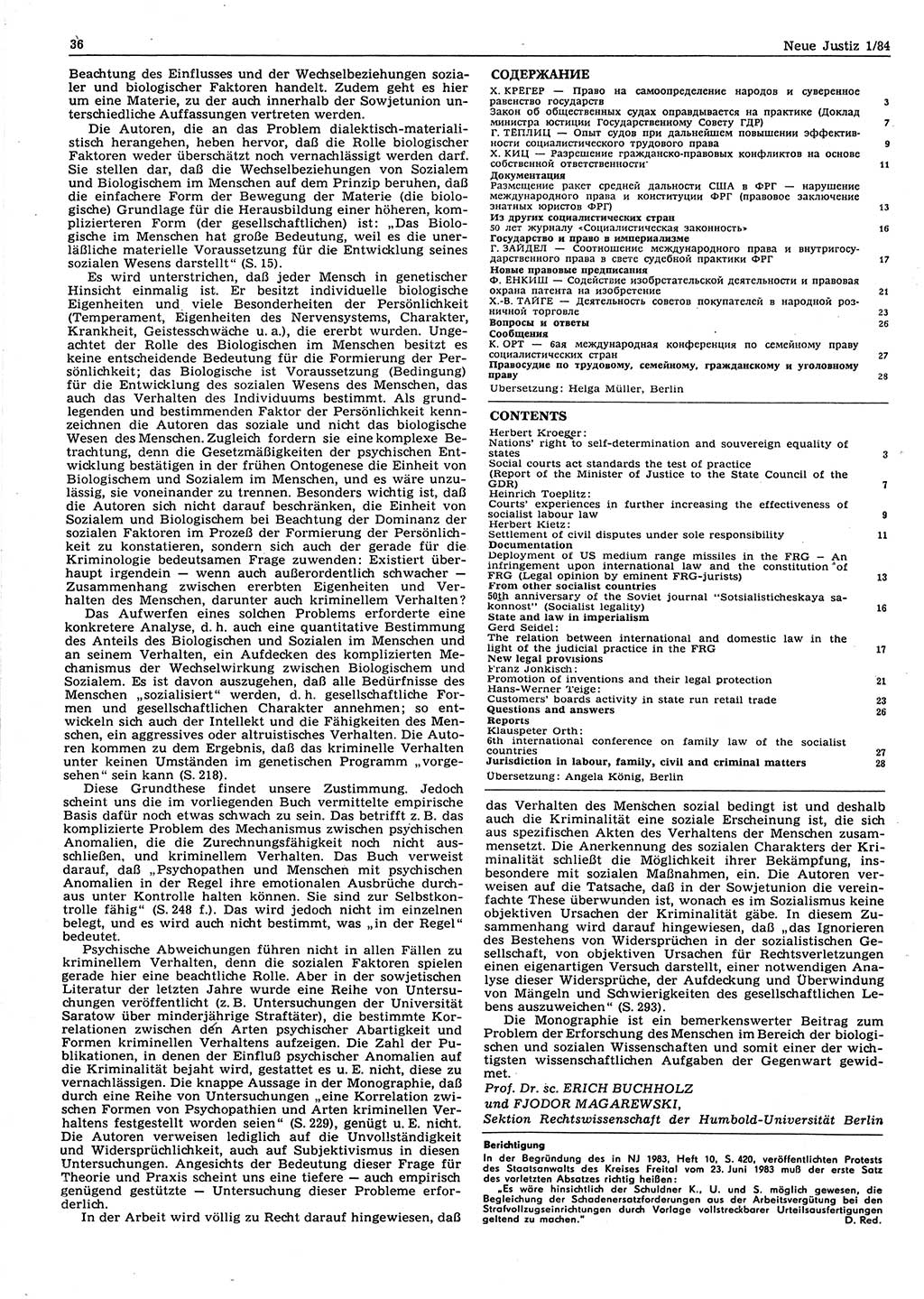 Neue Justiz (NJ), Zeitschrift für sozialistisches Recht und Gesetzlichkeit [Deutsche Demokratische Republik (DDR)], 38. Jahrgang 1984, Seite 36 (NJ DDR 1984, S. 36)