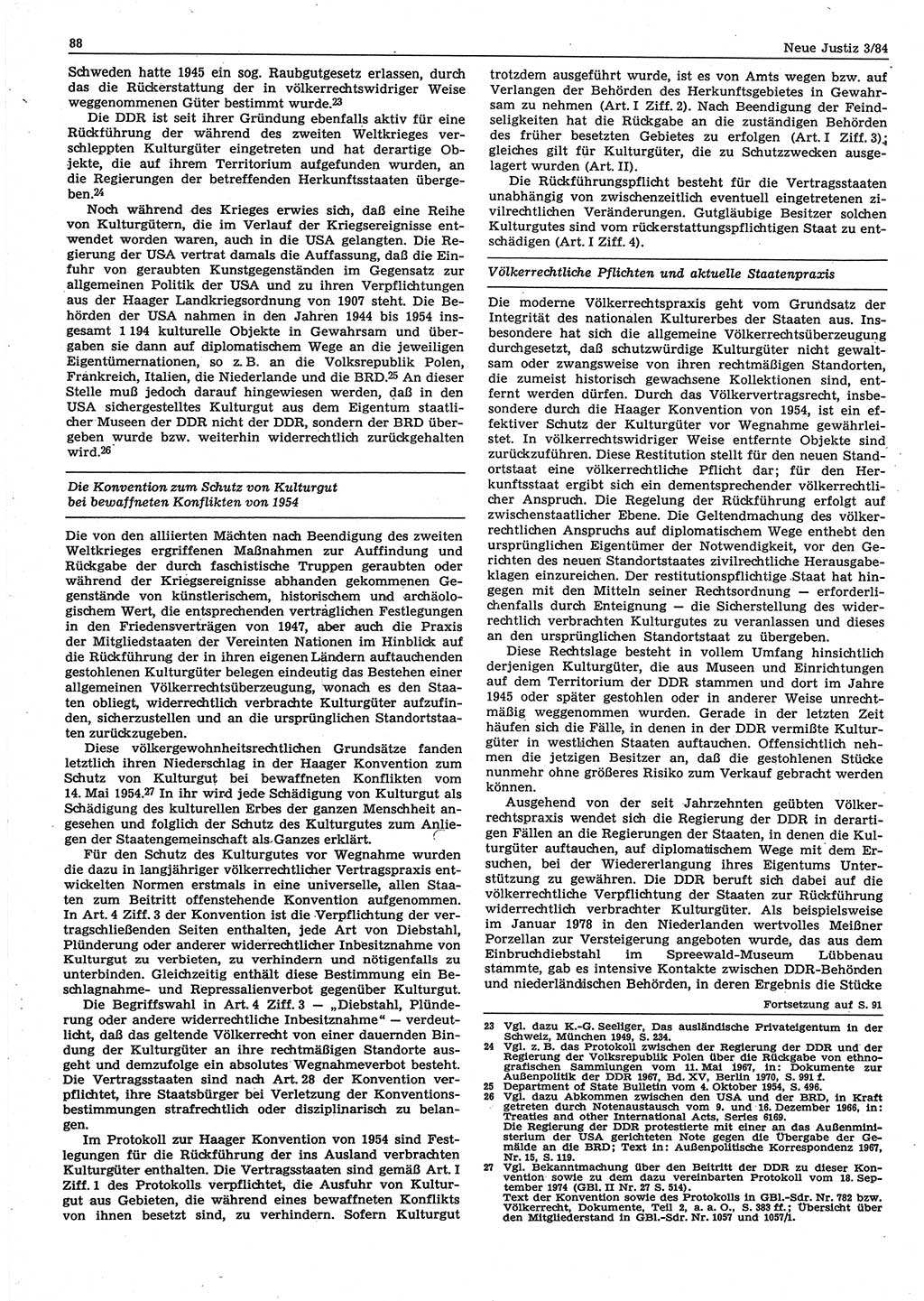 Neue Justiz (NJ), Zeitschrift für sozialistisches Recht und Gesetzlichkeit [Deutsche Demokratische Republik (DDR)], 38. Jahrgang 1984, Seite 88 (NJ DDR 1984, S. 88)