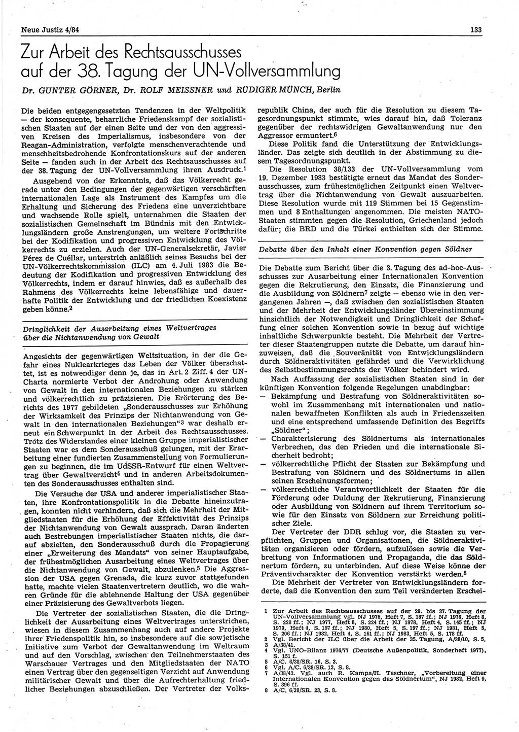 Neue Justiz (NJ), Zeitschrift für sozialistisches Recht und Gesetzlichkeit [Deutsche Demokratische Republik (DDR)], 38. Jahrgang 1984, Seite 133 (NJ DDR 1984, S. 133)
