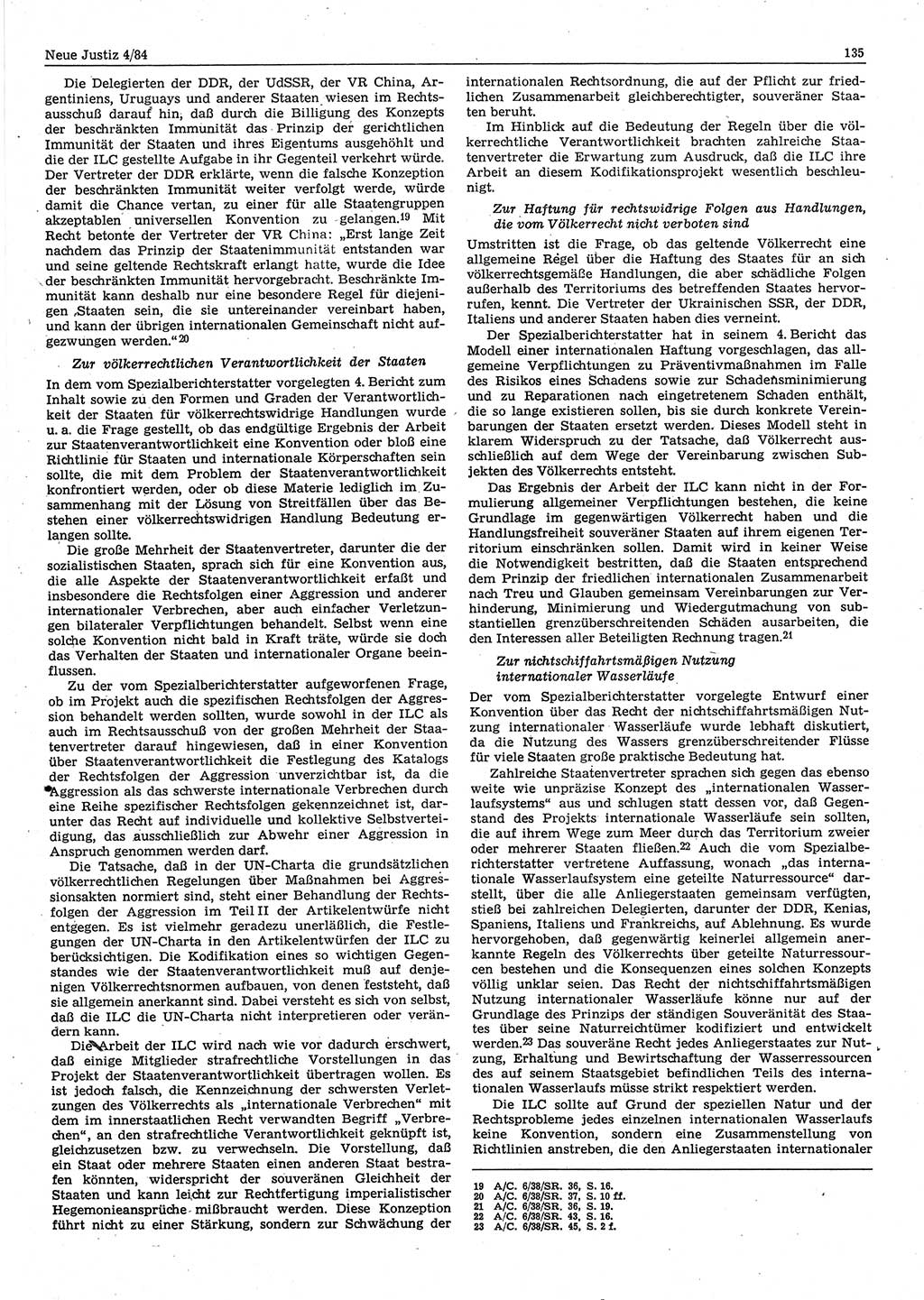 Neue Justiz (NJ), Zeitschrift für sozialistisches Recht und Gesetzlichkeit [Deutsche Demokratische Republik (DDR)], 38. Jahrgang 1984, Seite 135 (NJ DDR 1984, S. 135)