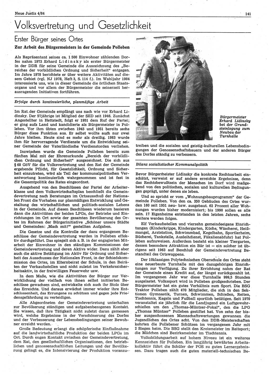 Neue Justiz (NJ), Zeitschrift für sozialistisches Recht und Gesetzlichkeit [Deutsche Demokratische Republik (DDR)], 38. Jahrgang 1984, Seite 141 (NJ DDR 1984, S. 141)