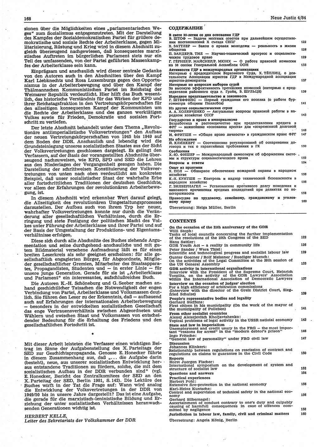 Neue Justiz (NJ), Zeitschrift für sozialistisches Recht und Gesetzlichkeit [Deutsche Demokratische Republik (DDR)], 38. Jahrgang 1984, Seite 168 (NJ DDR 1984, S. 168)
