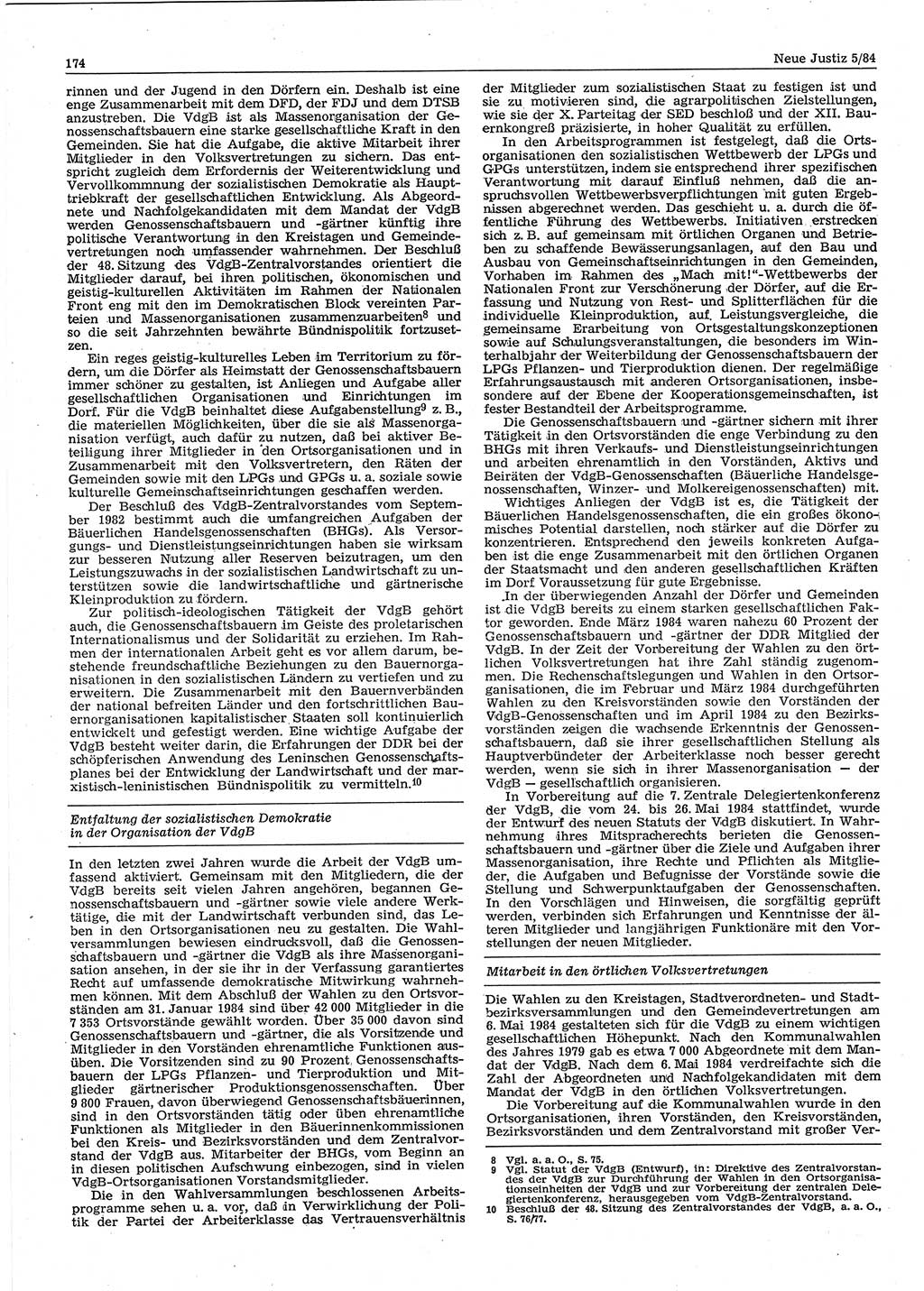 Neue Justiz (NJ), Zeitschrift für sozialistisches Recht und Gesetzlichkeit [Deutsche Demokratische Republik (DDR)], 38. Jahrgang 1984, Seite 174 (NJ DDR 1984, S. 174)