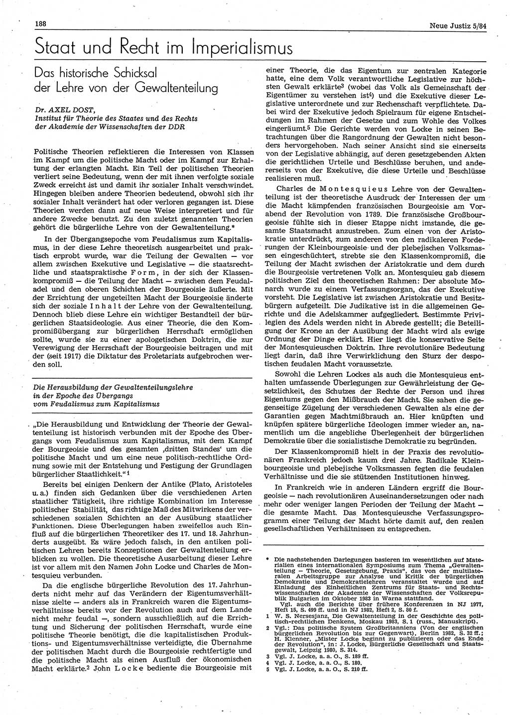 Neue Justiz (NJ), Zeitschrift für sozialistisches Recht und Gesetzlichkeit [Deutsche Demokratische Republik (DDR)], 38. Jahrgang 1984, Seite 188 (NJ DDR 1984, S. 188)
