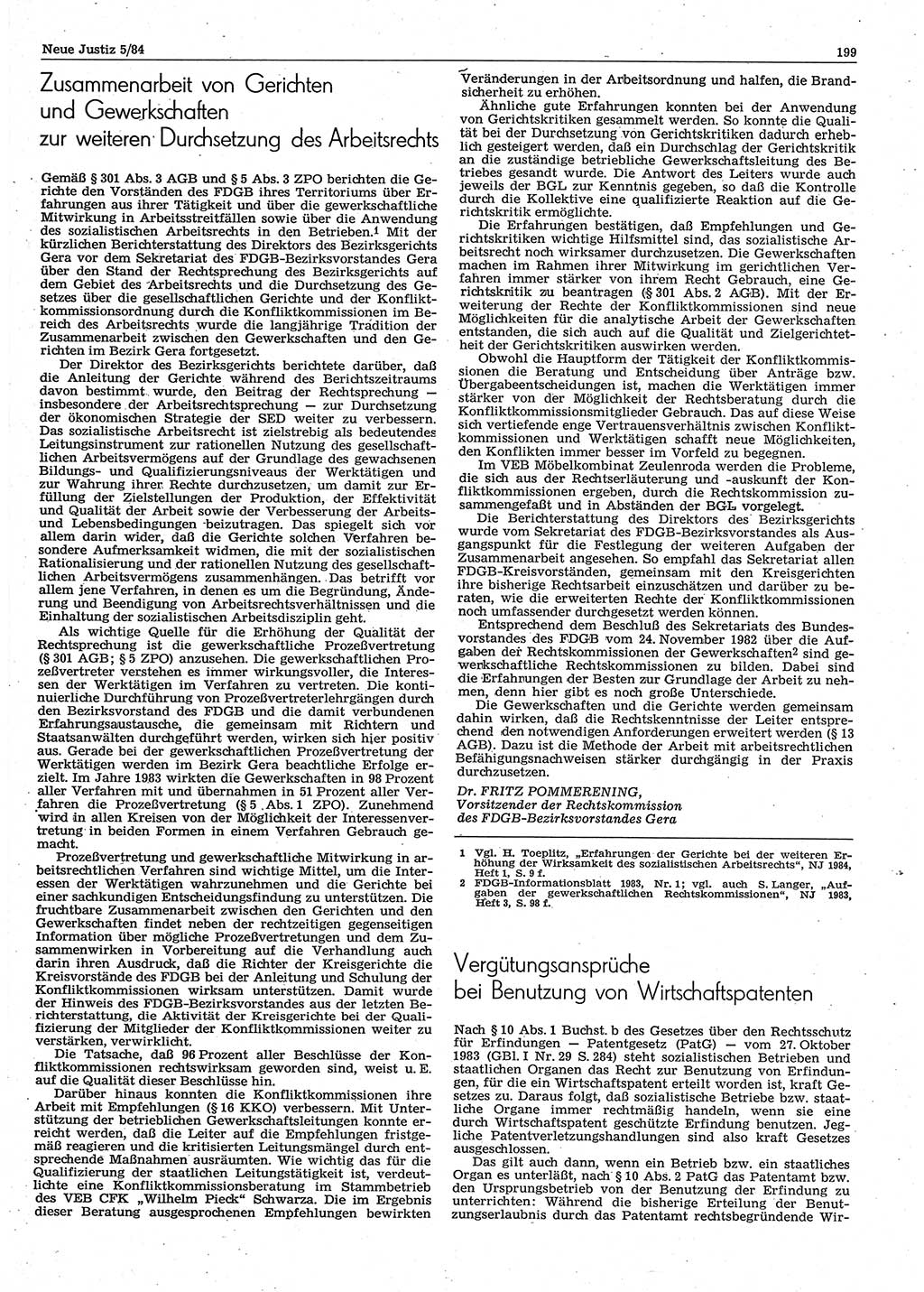 Neue Justiz (NJ), Zeitschrift für sozialistisches Recht und Gesetzlichkeit [Deutsche Demokratische Republik (DDR)], 38. Jahrgang 1984, Seite 199 (NJ DDR 1984, S. 199)