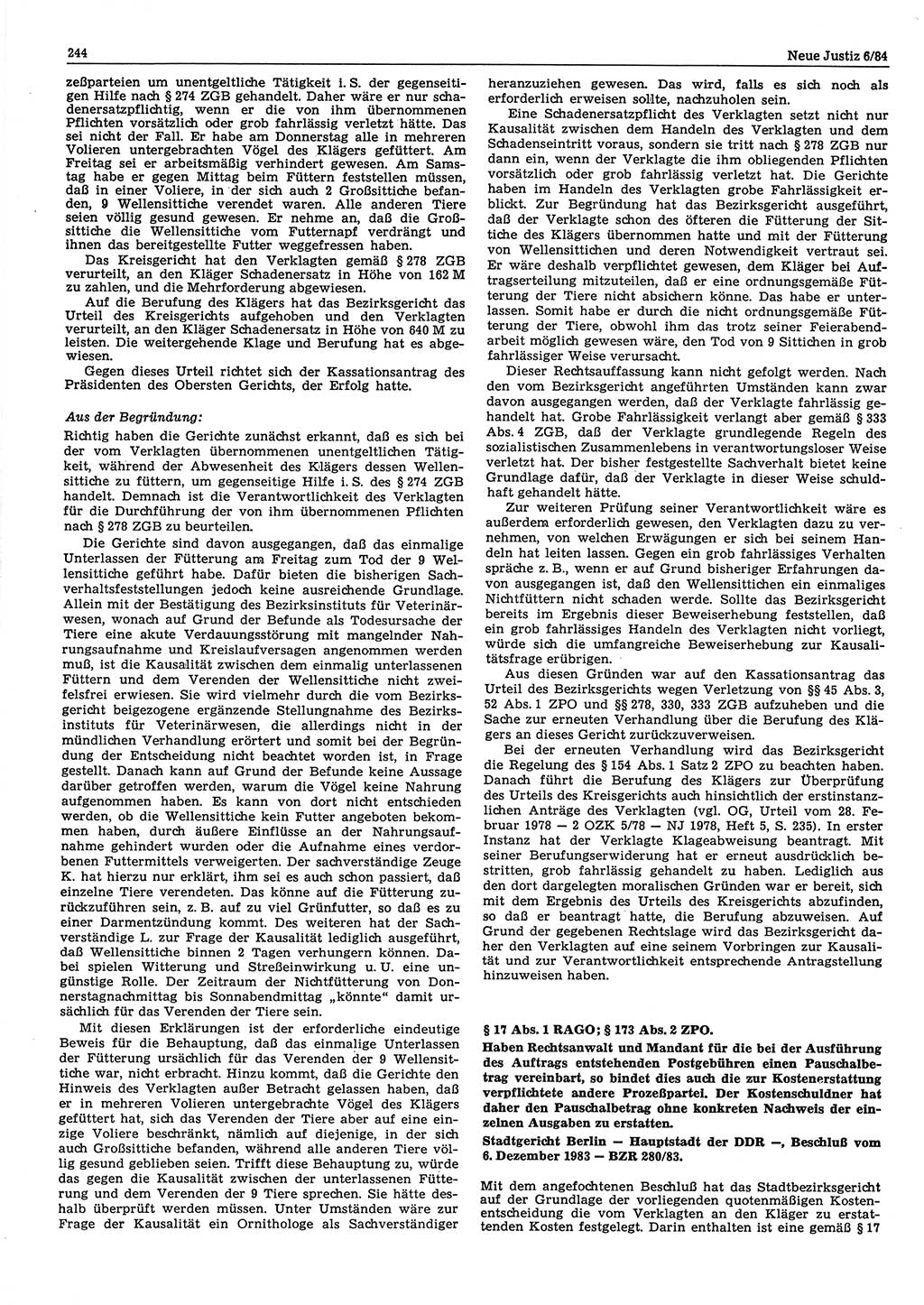 Neue Justiz (NJ), Zeitschrift für sozialistisches Recht und Gesetzlichkeit [Deutsche Demokratische Republik (DDR)], 38. Jahrgang 1984, Seite 244 (NJ DDR 1984, S. 244)