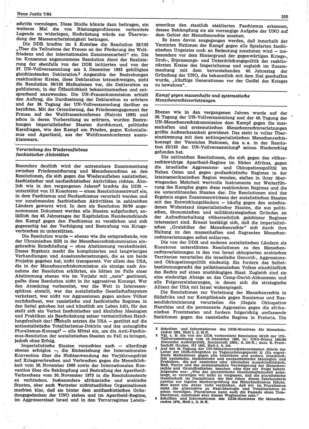 Neue Justiz (NJ), Zeitschrift für sozialistisches Recht und Gesetzlichkeit [Deutsche Demokratische Republik (DDR)], 38. Jahrgang 1984, Seite 255 (NJ DDR 1984, S. 255)