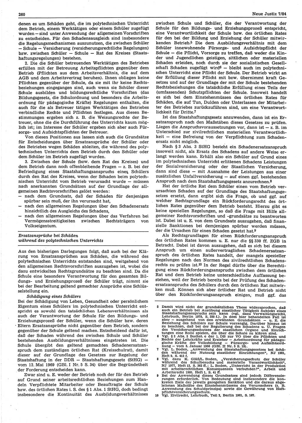 Neue Justiz (NJ), Zeitschrift für sozialistisches Recht und Gesetzlichkeit [Deutsche Demokratische Republik (DDR)], 38. Jahrgang 1984, Seite 260 (NJ DDR 1984, S. 260)