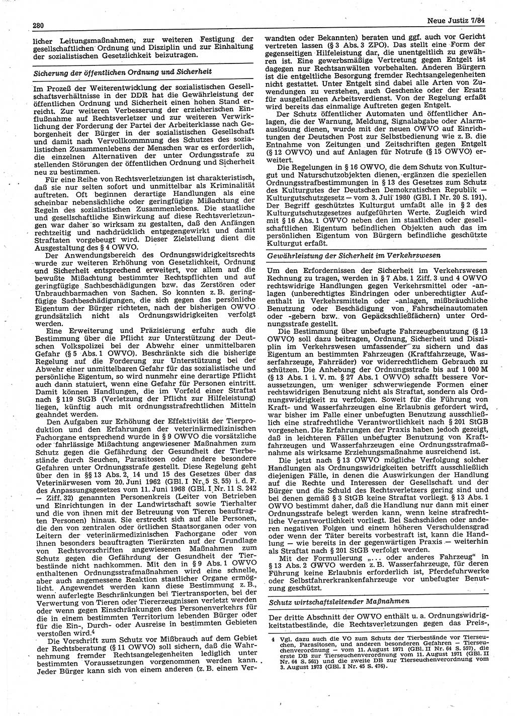 Neue Justiz (NJ), Zeitschrift für sozialistisches Recht und Gesetzlichkeit [Deutsche Demokratische Republik (DDR)], 38. Jahrgang 1984, Seite 280 (NJ DDR 1984, S. 280)